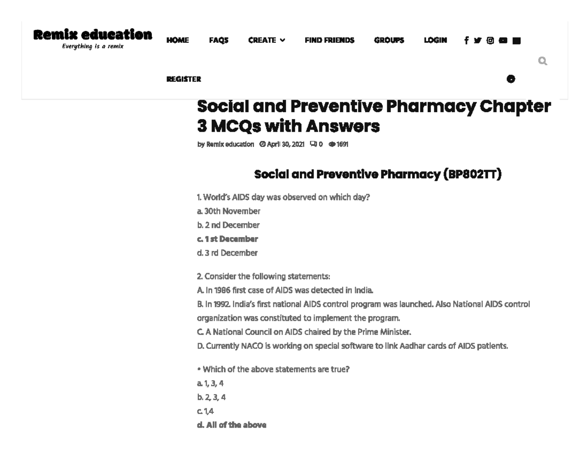 Chapter 3 social and preventive pharmacy mc question and answer