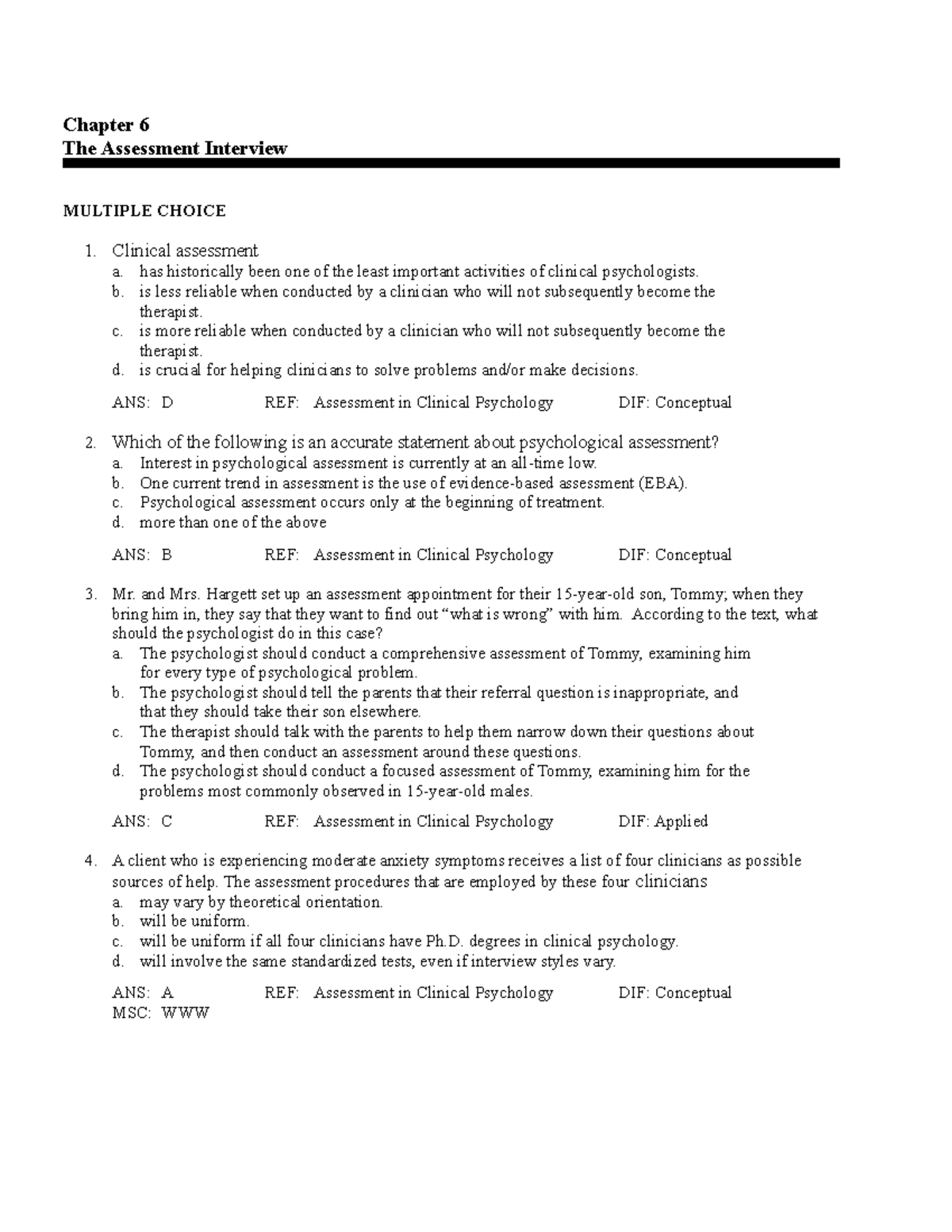 Sample Practice Exam December 2019, Questions And Answers - Chapter 6 