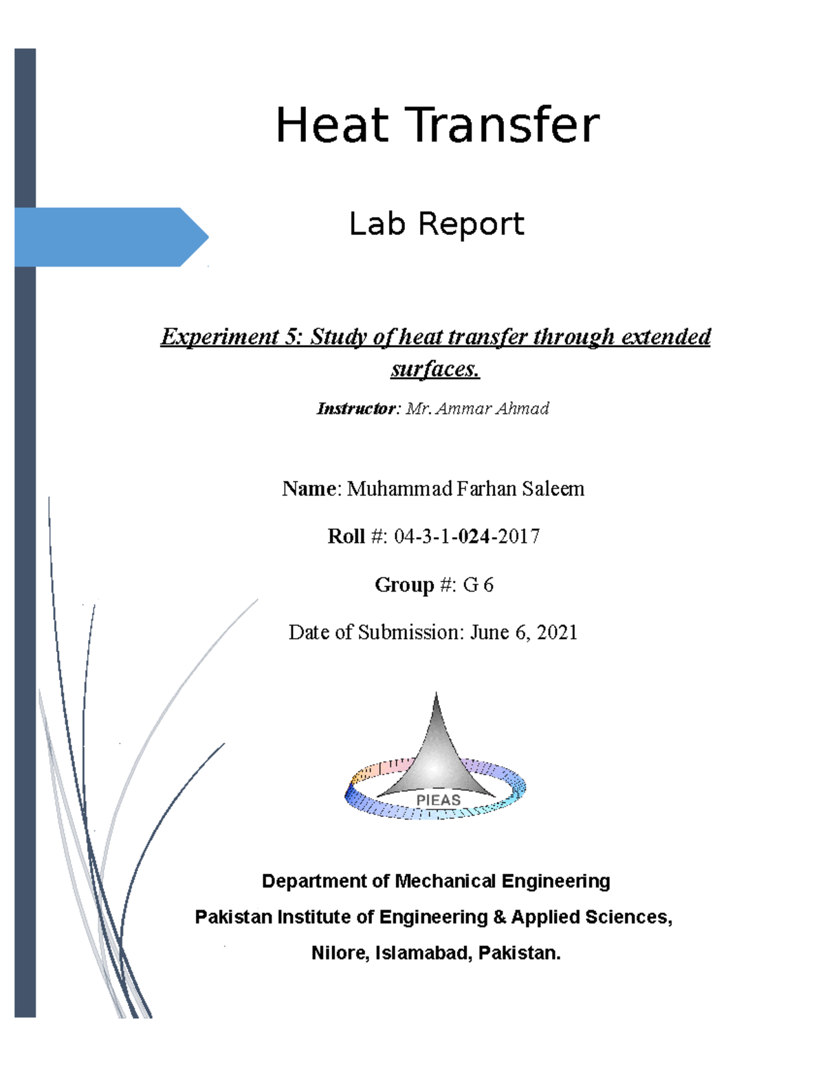 Lab 05 Extended Surfaces Heat Transfer Experiment 5 Study of heat