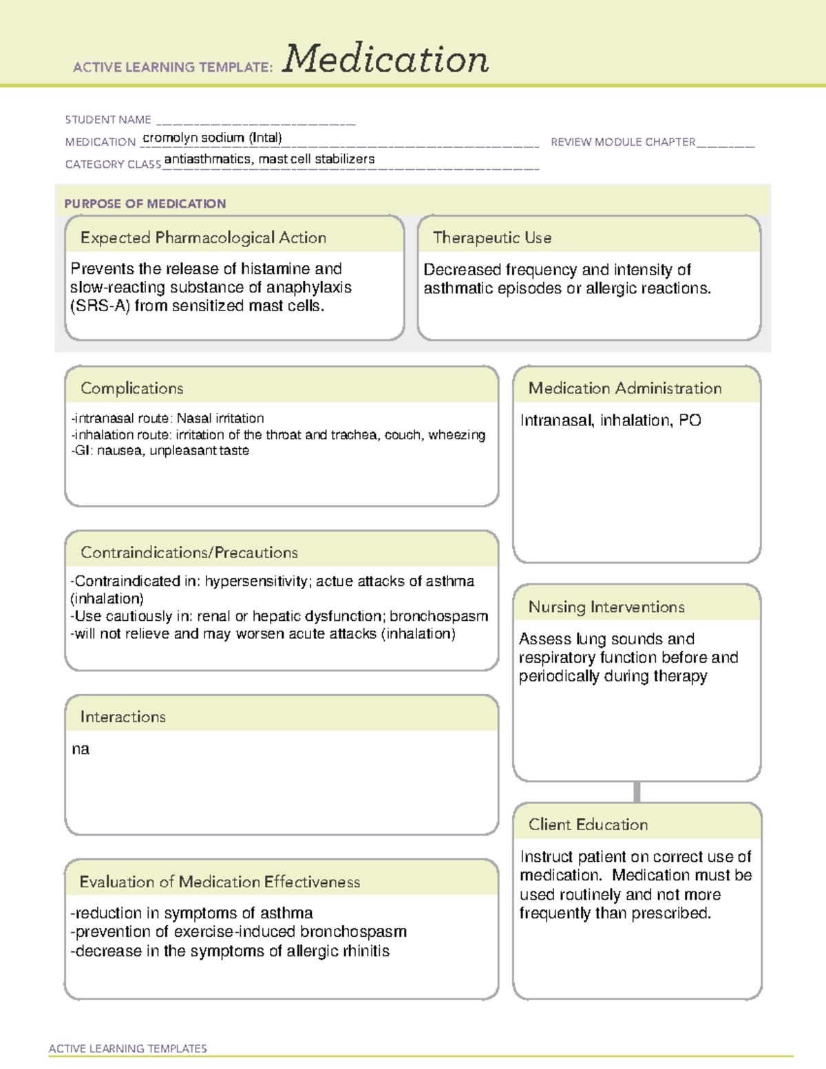 Medication cromolyn sodium - ACTIVE LEARNING TEMPLATES Medication ...