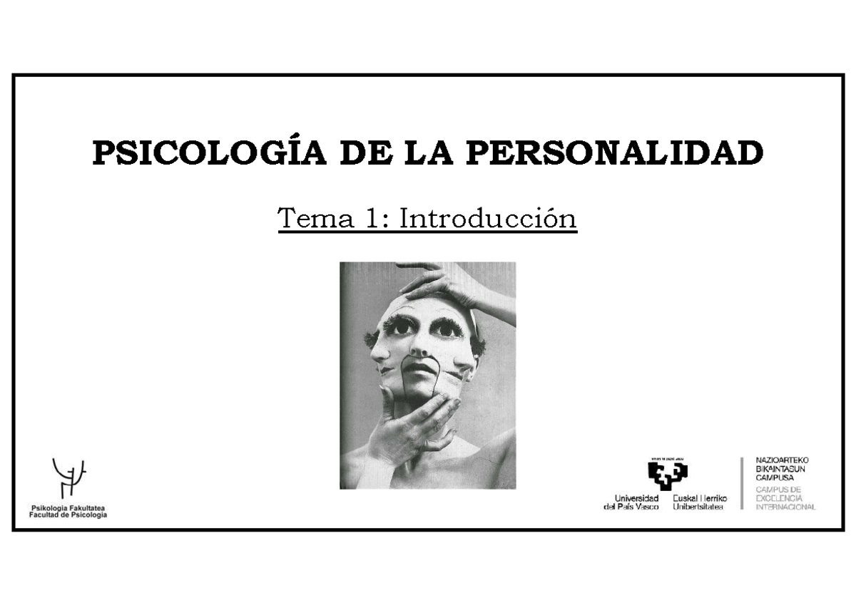 1 Introducción A La Psicología PsicologÍa De La Personalidad Tema 1 Introducción Índice 1 1392