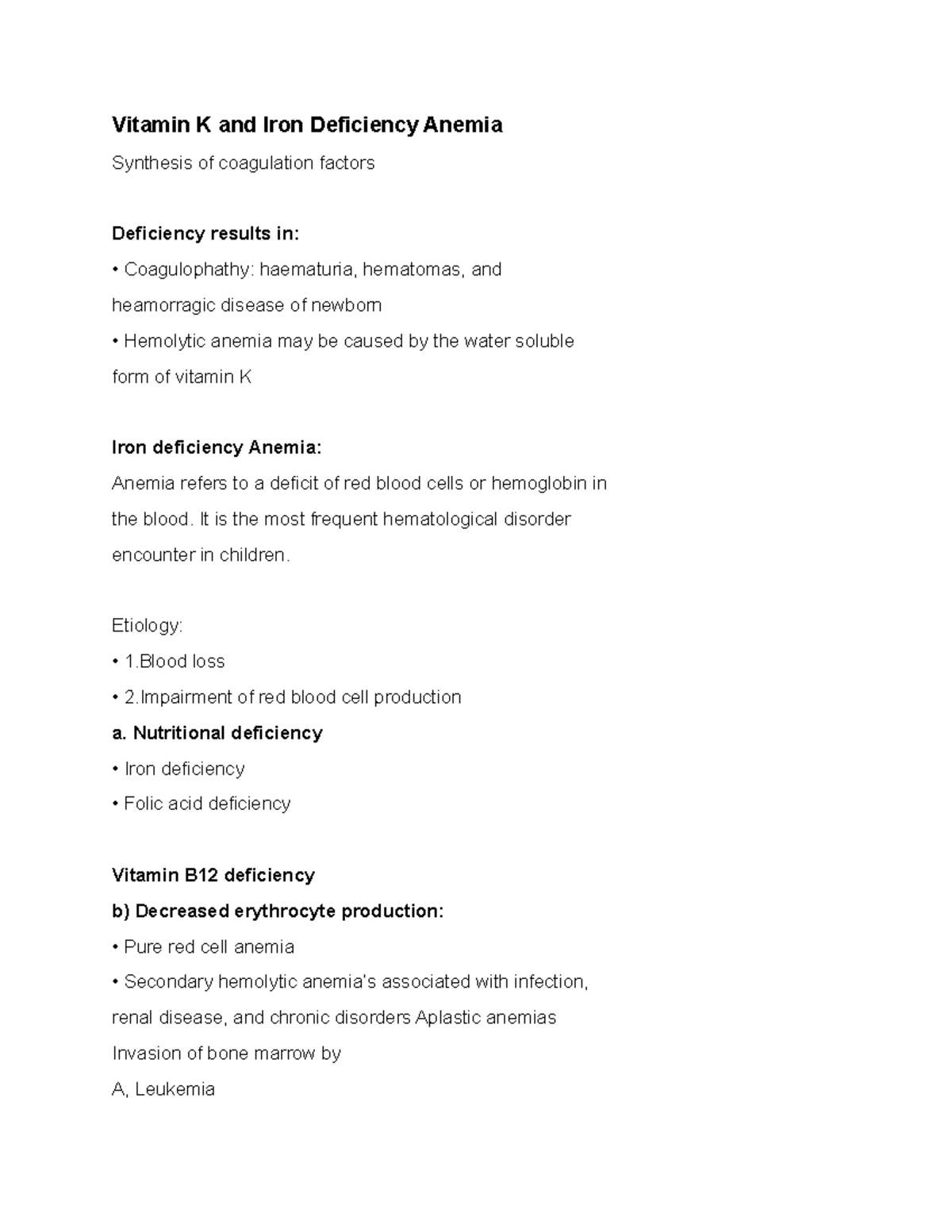 Vitamin K and Iron Deficiency Anemia Vitamin K and Iron Deficiency Anemia Synthesis of