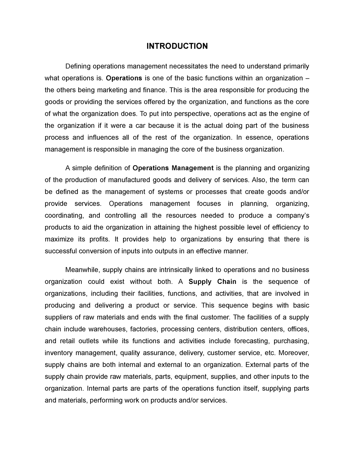 operations management introduction essay