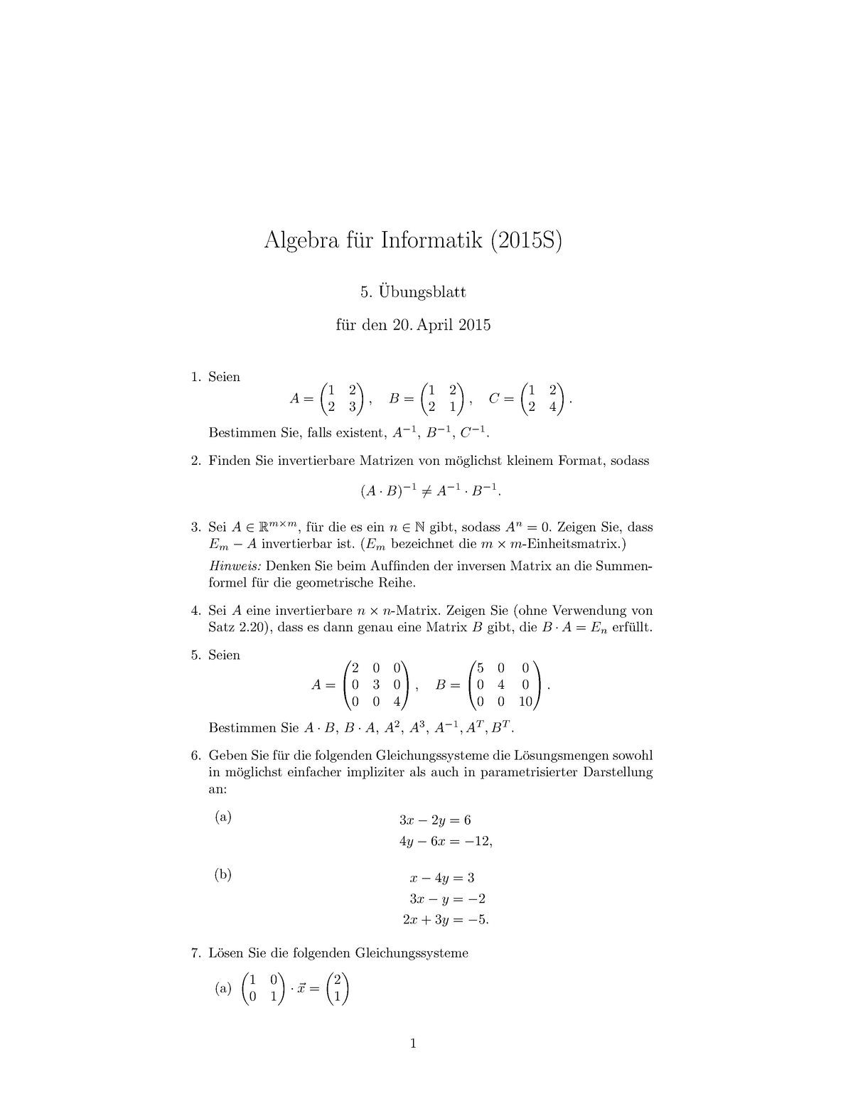 E5 - 5. Ubungsblatt - Algebra Informatik (2015S) 5. Ubungsblatt Ur Den ...