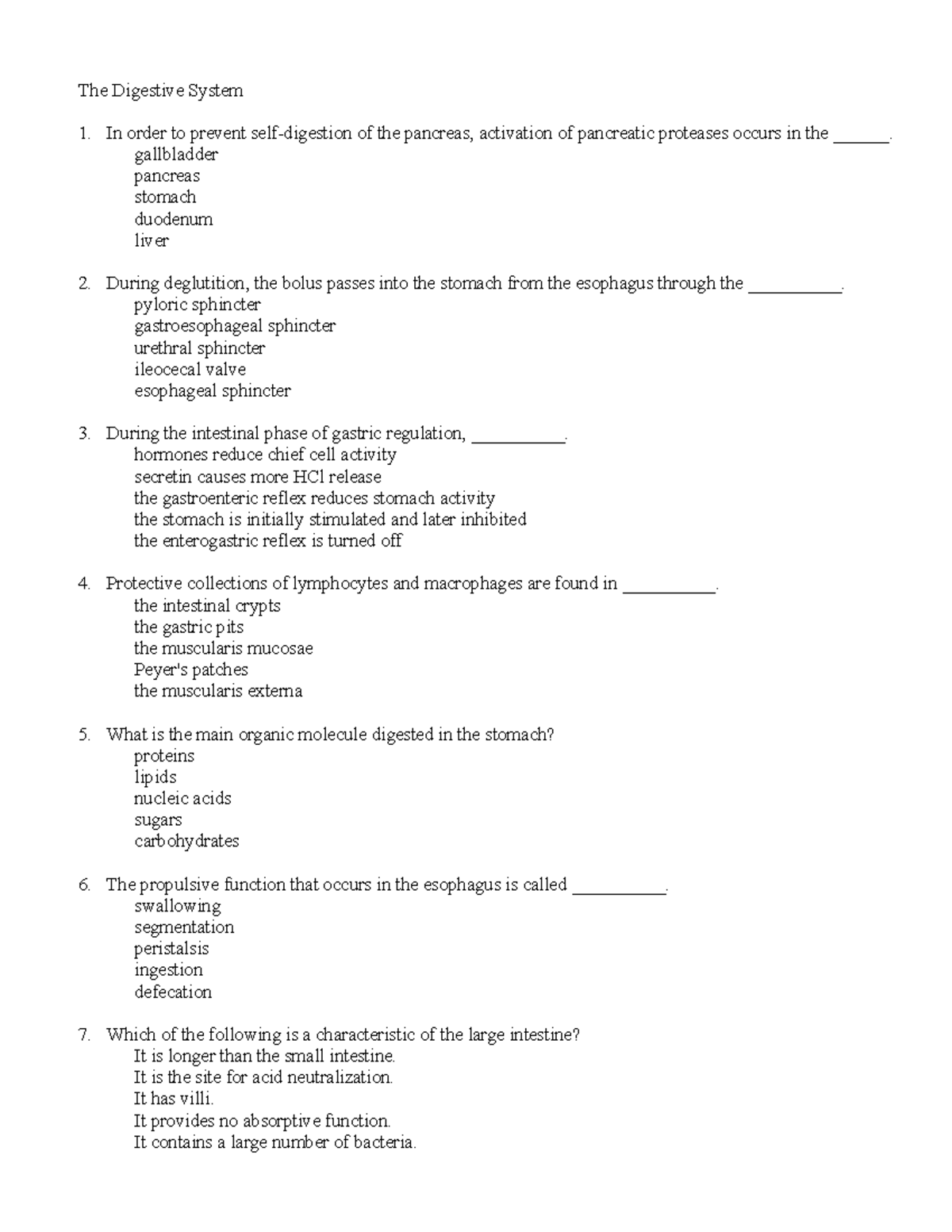 Digestive Practice Questions - MBIO 208 - Howard - Studocu