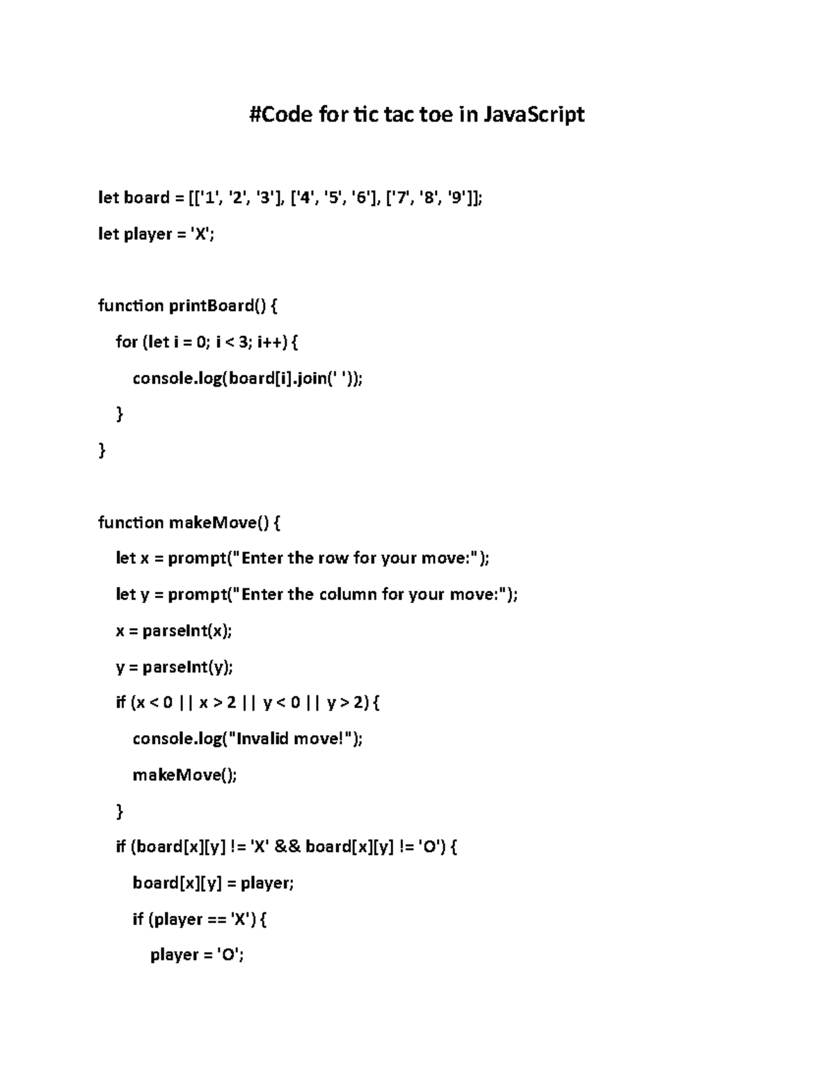 Jav Ascript-Tic - Tic Tac Toe game coded in Javascript - #Code for tic ...