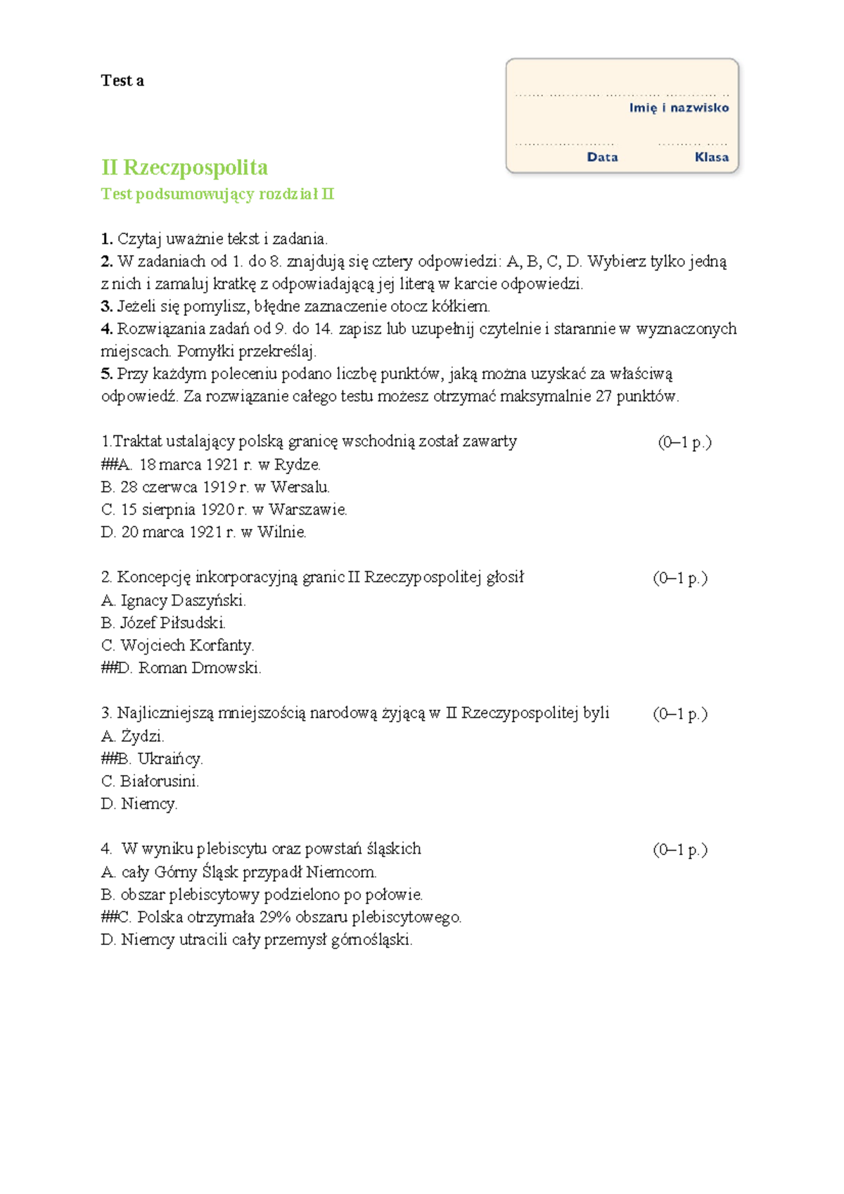 Historia 2 Rzeczpospolita Sprawdzian Chomikuje