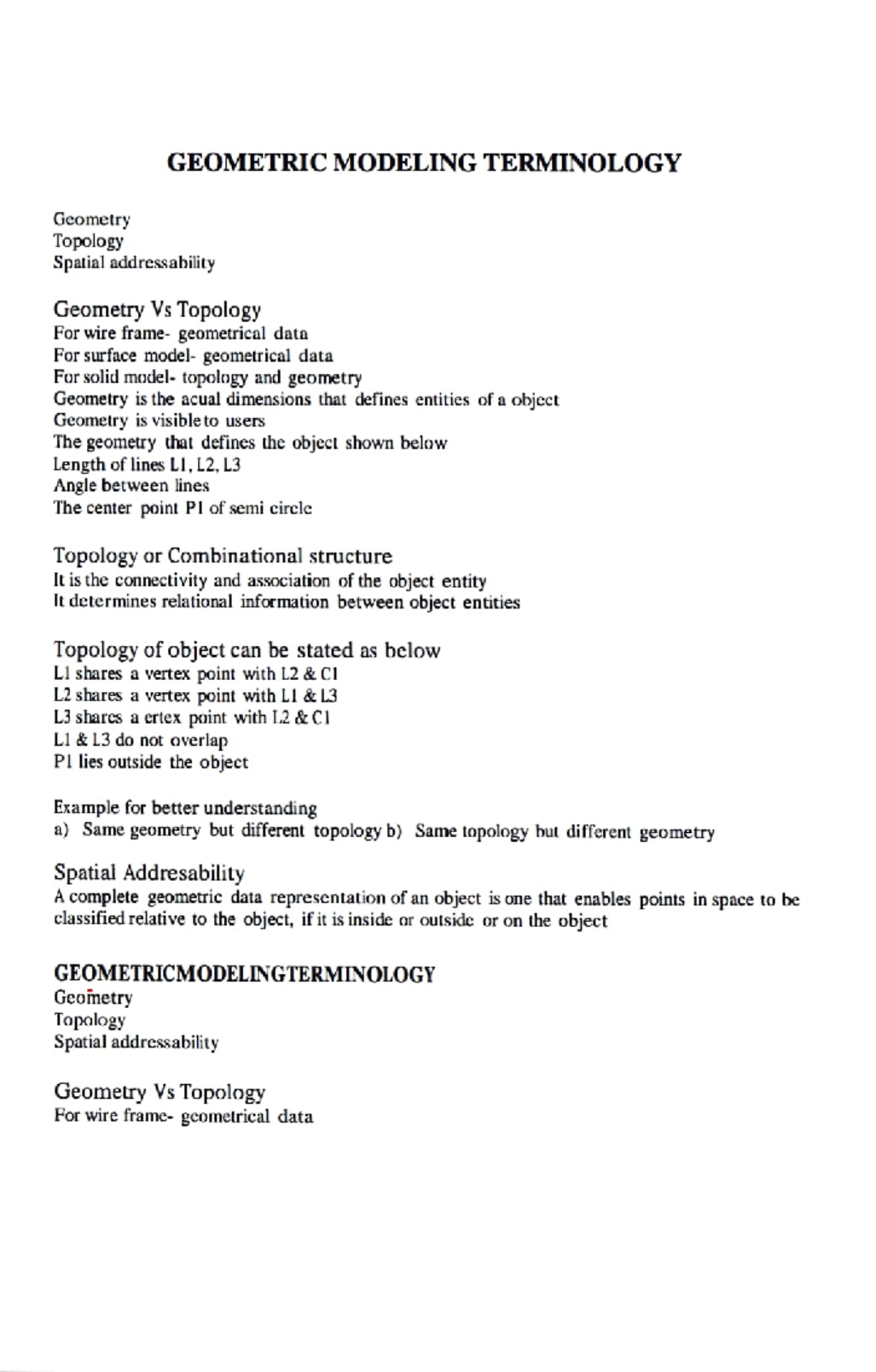 Geometric Modelling Terminology GEOMETRIC MODELING TERMINOLOGY
