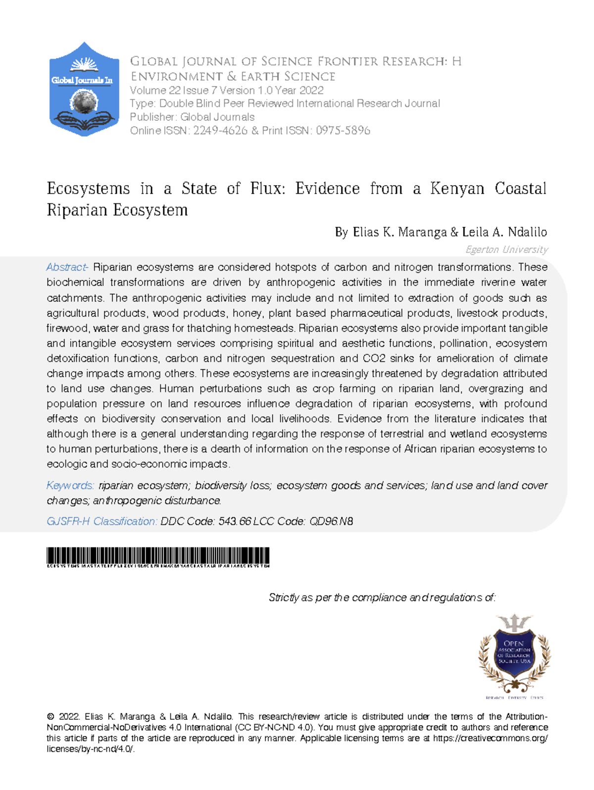 Leila O. Paper 1 Oct 2022 Global Journal of Science Frontier Research