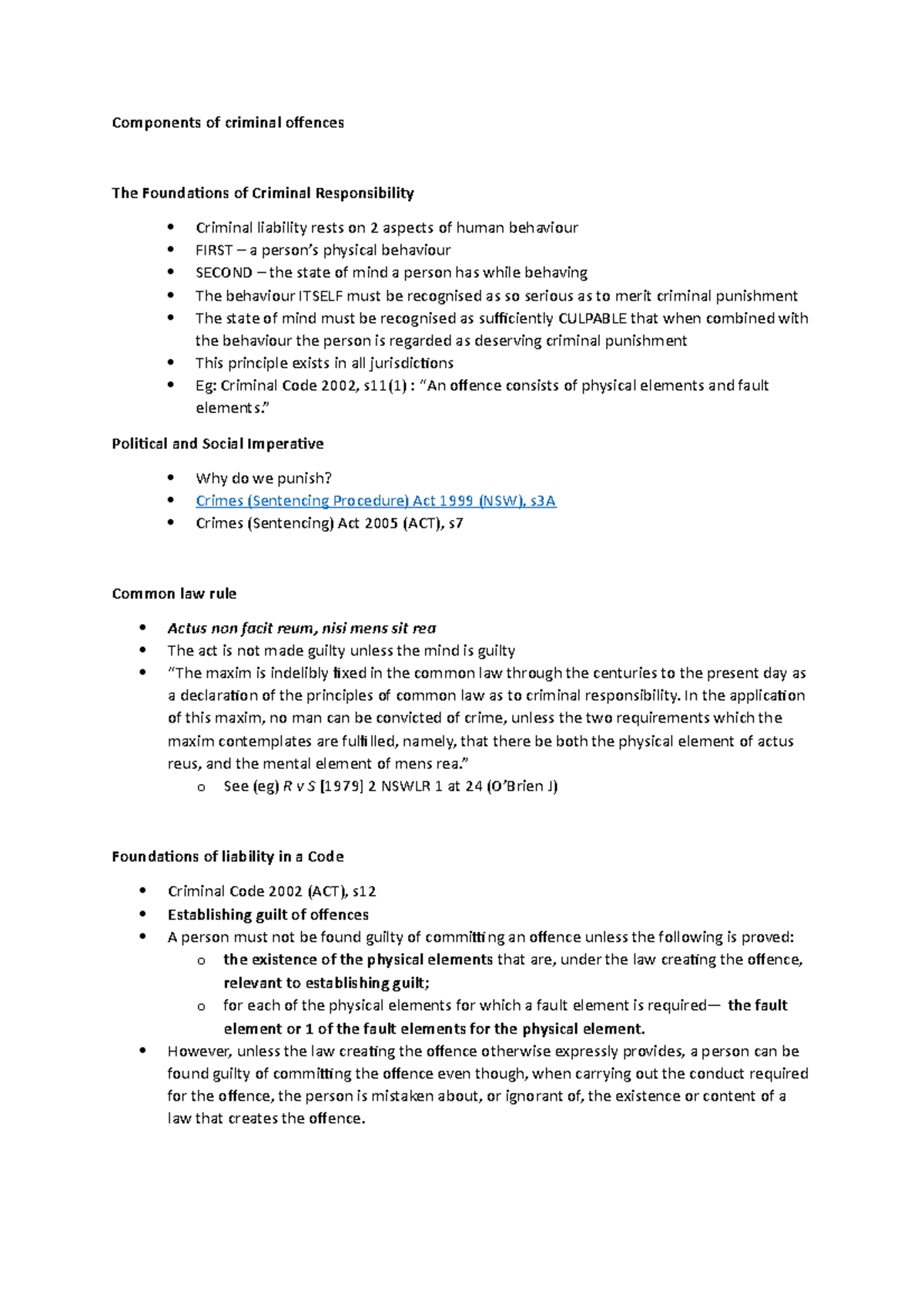 Components of criminal offences(WEEK 2) - Components of criminal ...