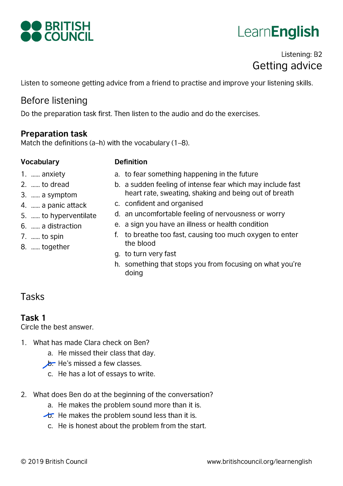 british council listening instructions for an assignment