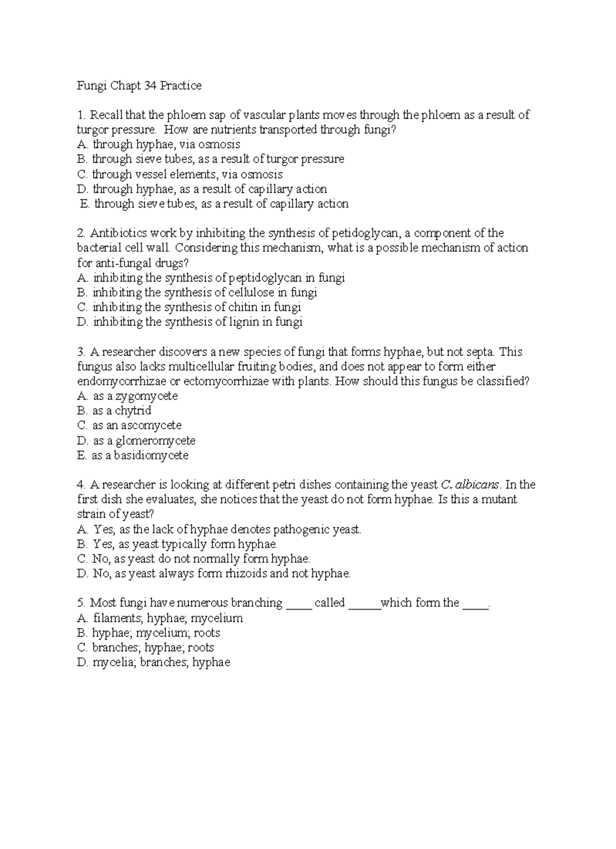 Fungi practice quiz - nafjdaklfjasl;fkdjalfkda - Fungi Chapt 34 ...