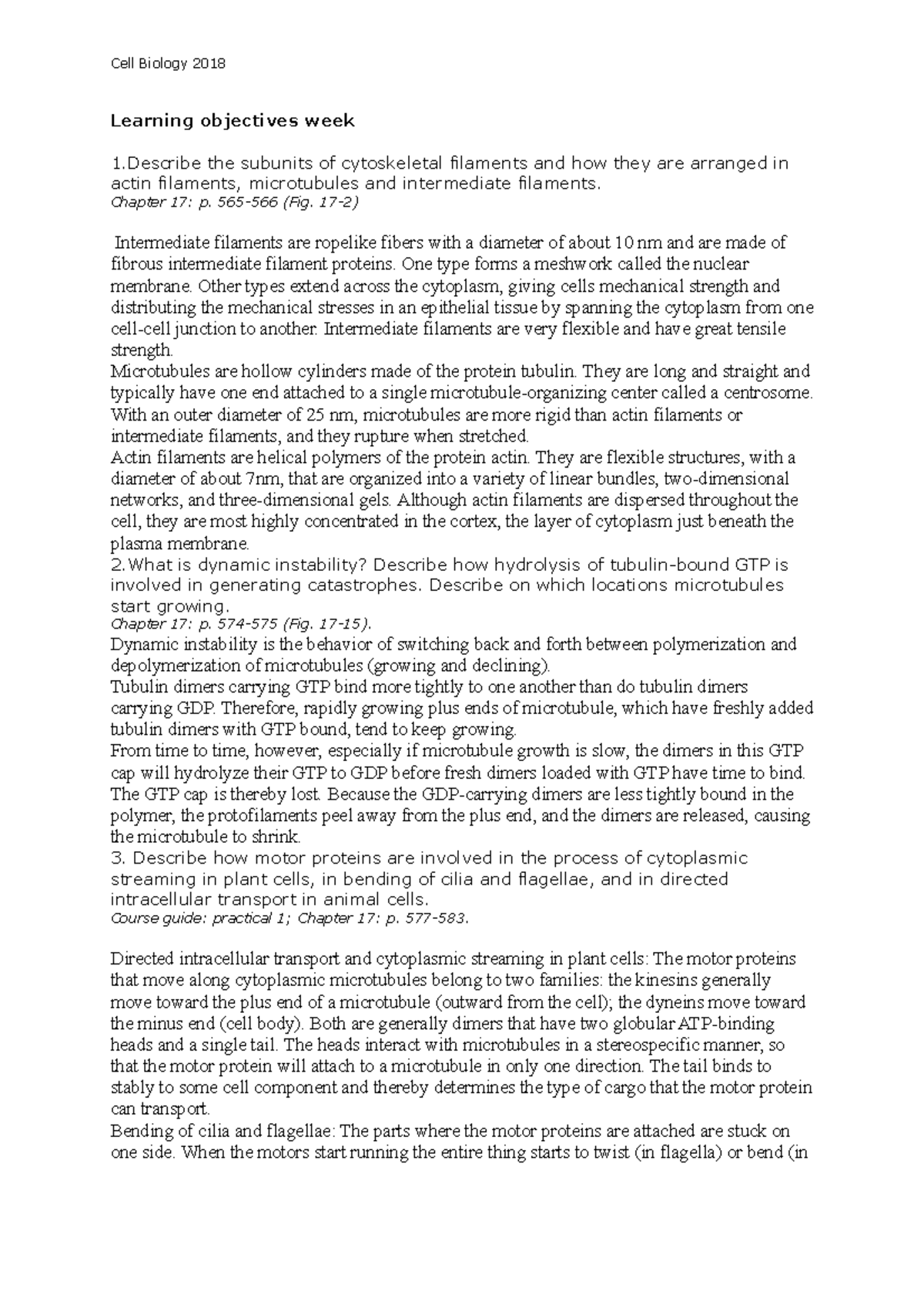 Summary major questions cell biology Learning objectives week 1 the