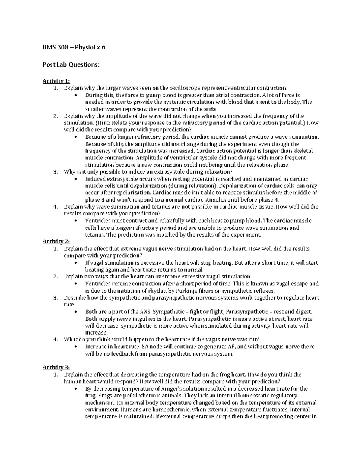 BMS 308 - Physio Ex 6 - BMS 308 – PhysioEx 6 Post Lab Questions ...