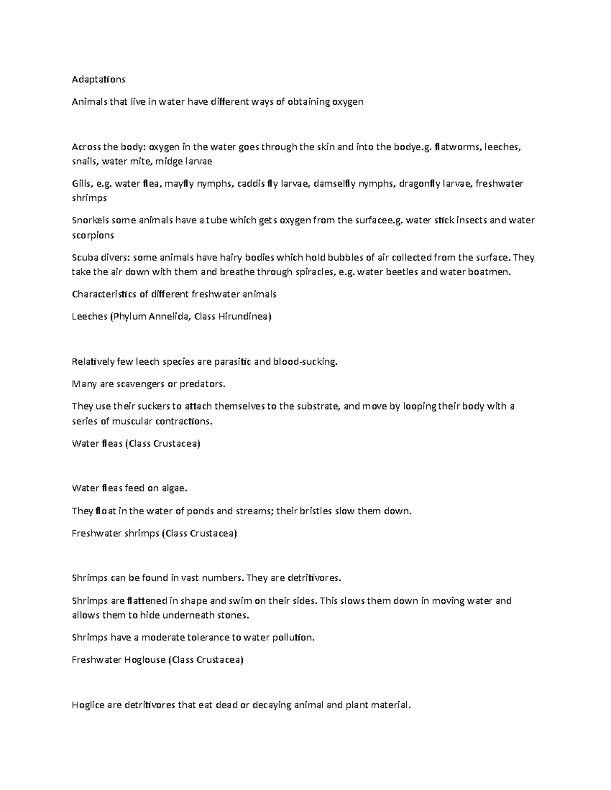 Fresh water adaptation - Adaptations Animals that live in water have ...