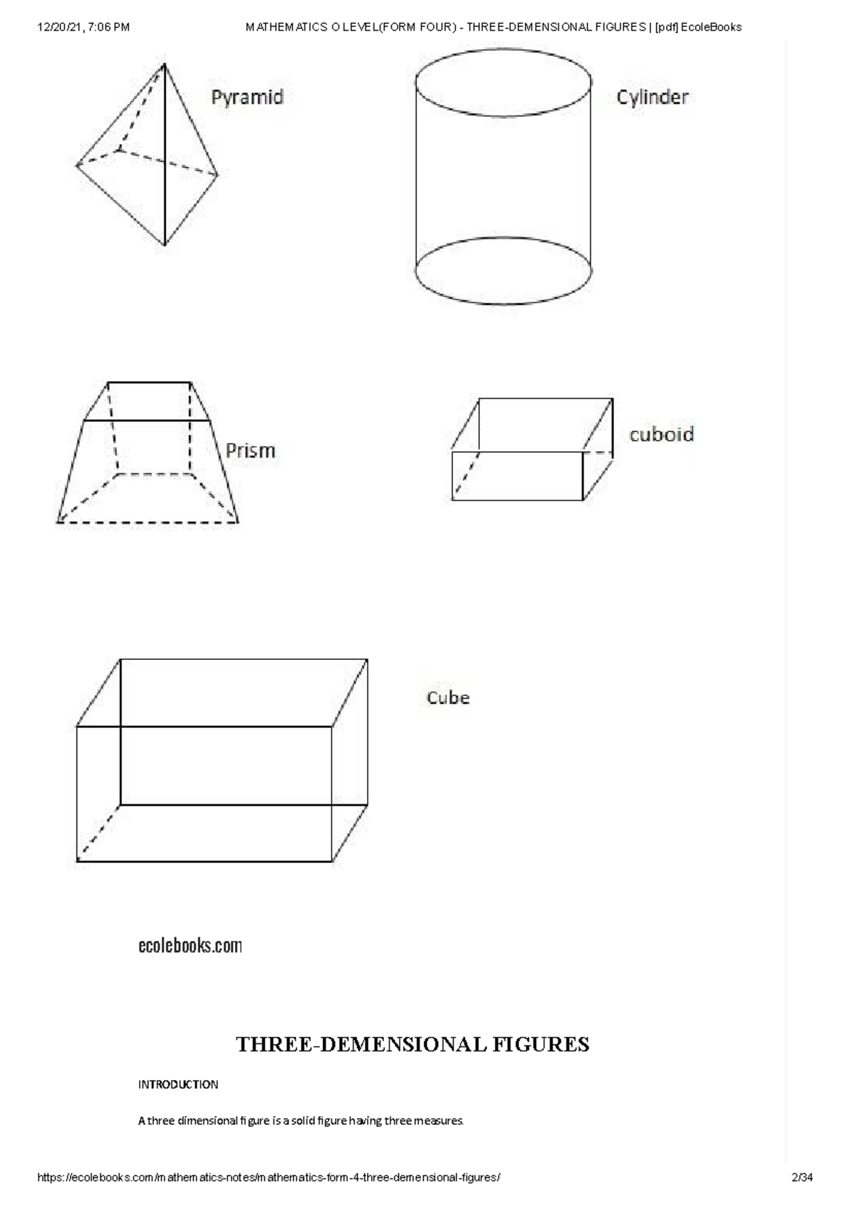 Mathematics - Three- Demensional Figures - ecolebooks THREE-DEMENSIONAL ...