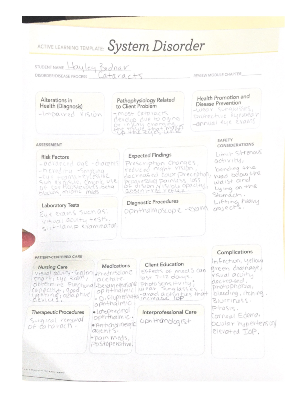 HBednar System Disorder Cataracts 111020 ACTIVE LEARNING TEMPLATE hbednar-system-disorder-cataracts-111020-active-learning-template