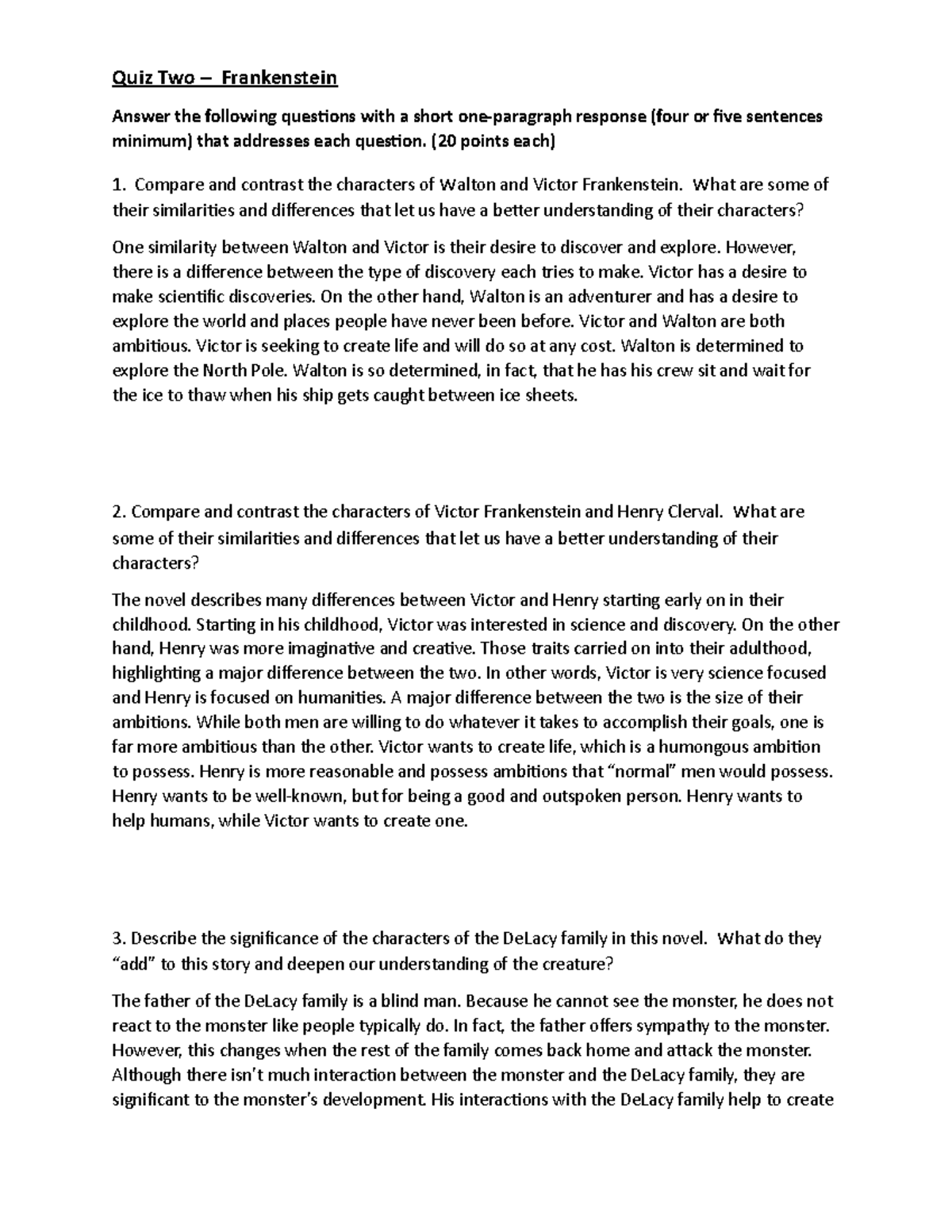 Quiz 2 Frankenstein Fall 2022 Quiz Two Frankenstein Answer the