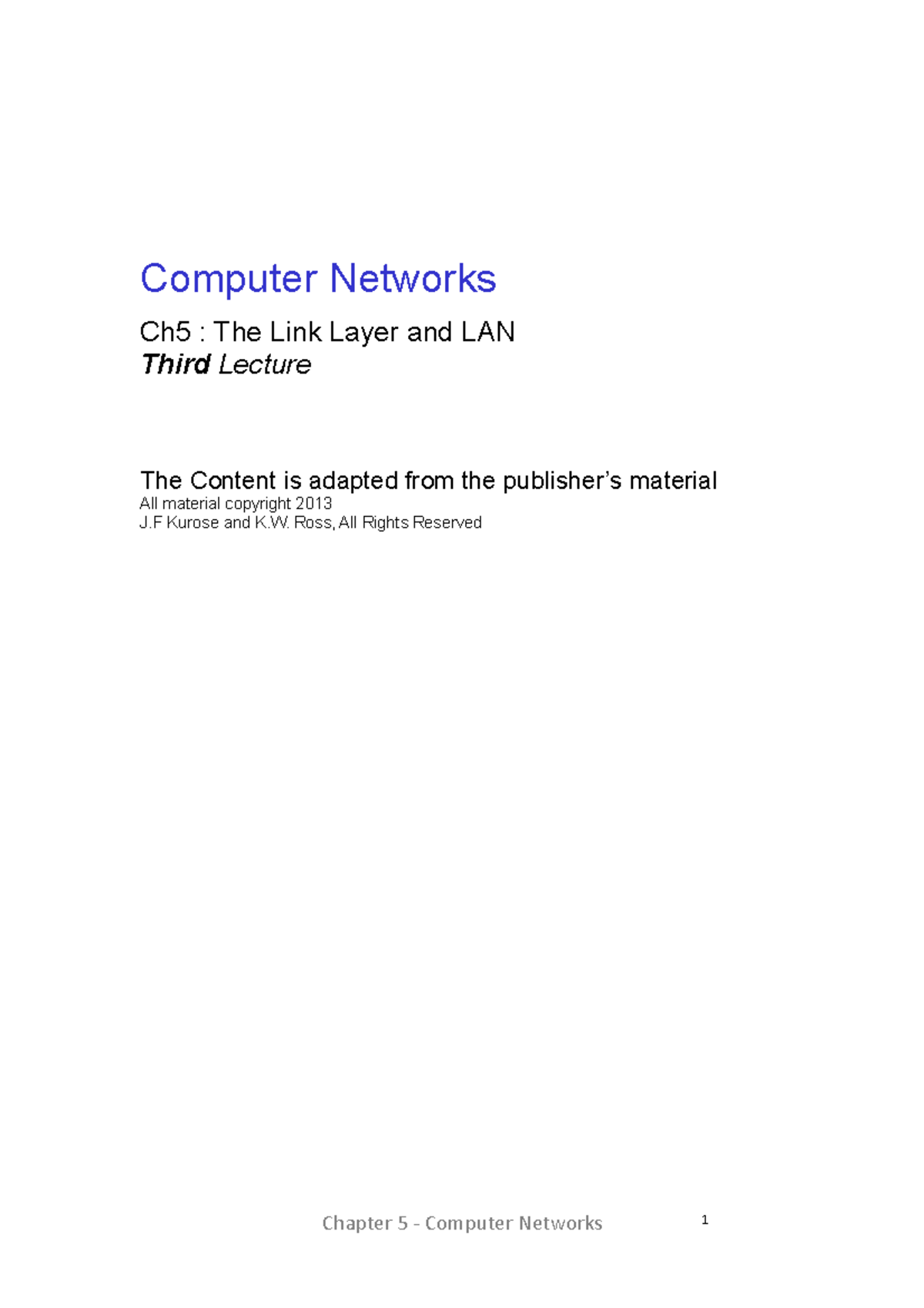 Computer Networks - Ch5 C - Computer Networks Ch5 : The Link Layer and ...