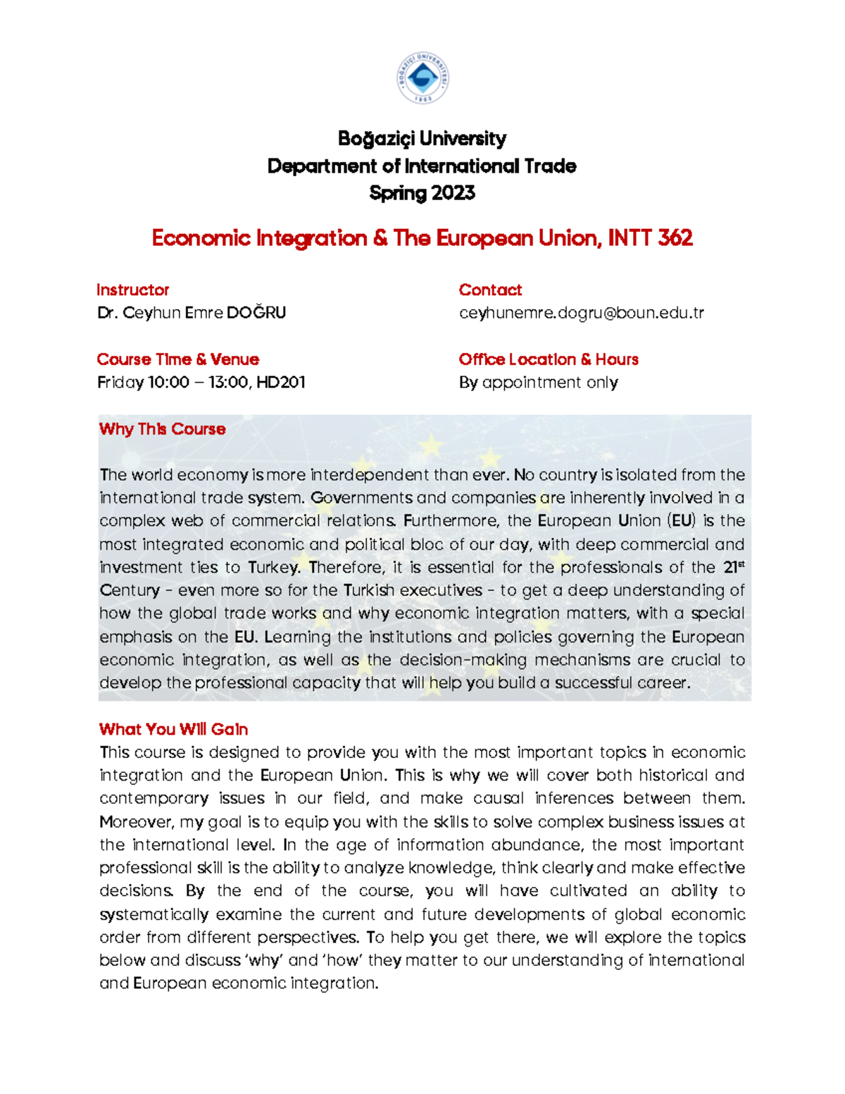 BOUN INTT362 2023 - Lecture Notes on the impact of EU integration ...