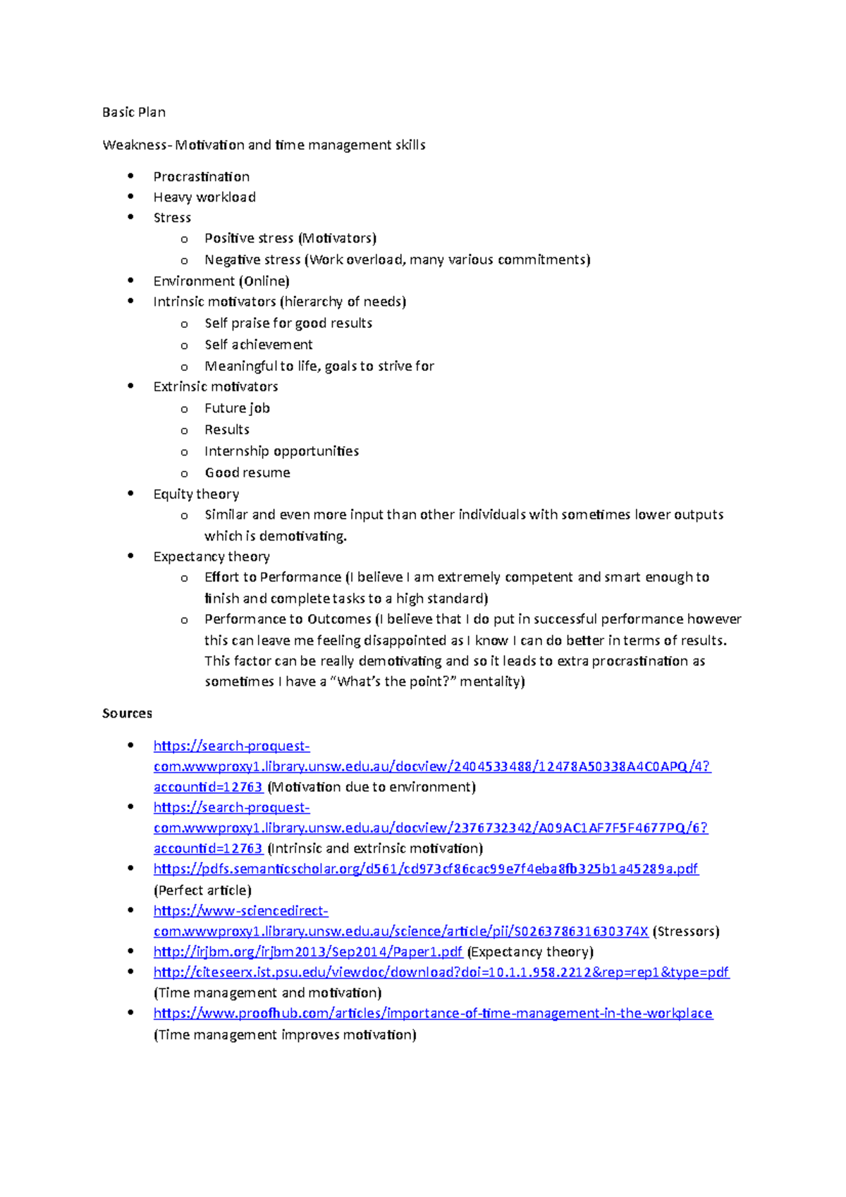 PDP - PDP - Basic Plan Weakness- Motivation and time management skills ...