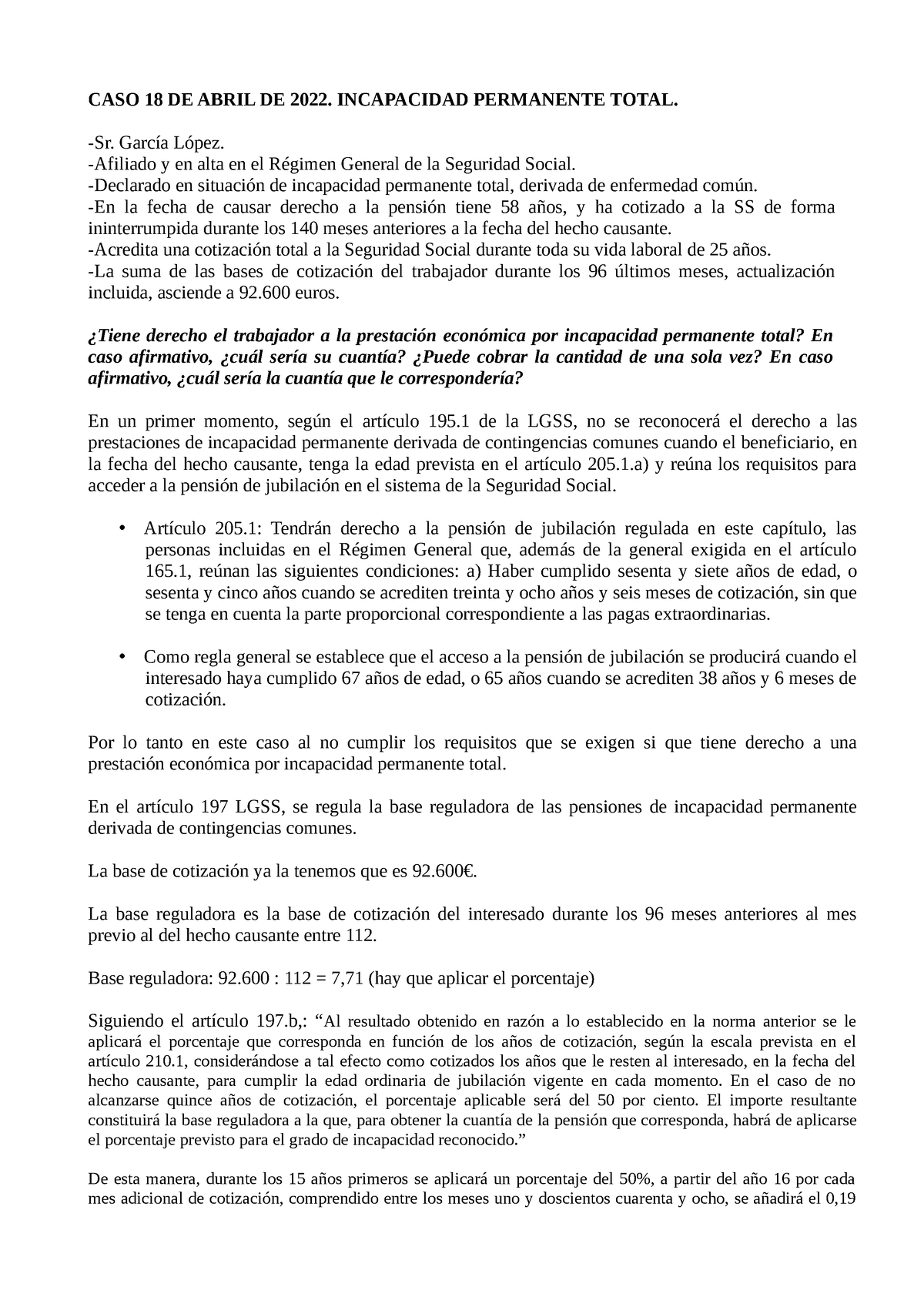 Incapacidad Permanente Total Practica Realizada En Clase Caso De Abril De