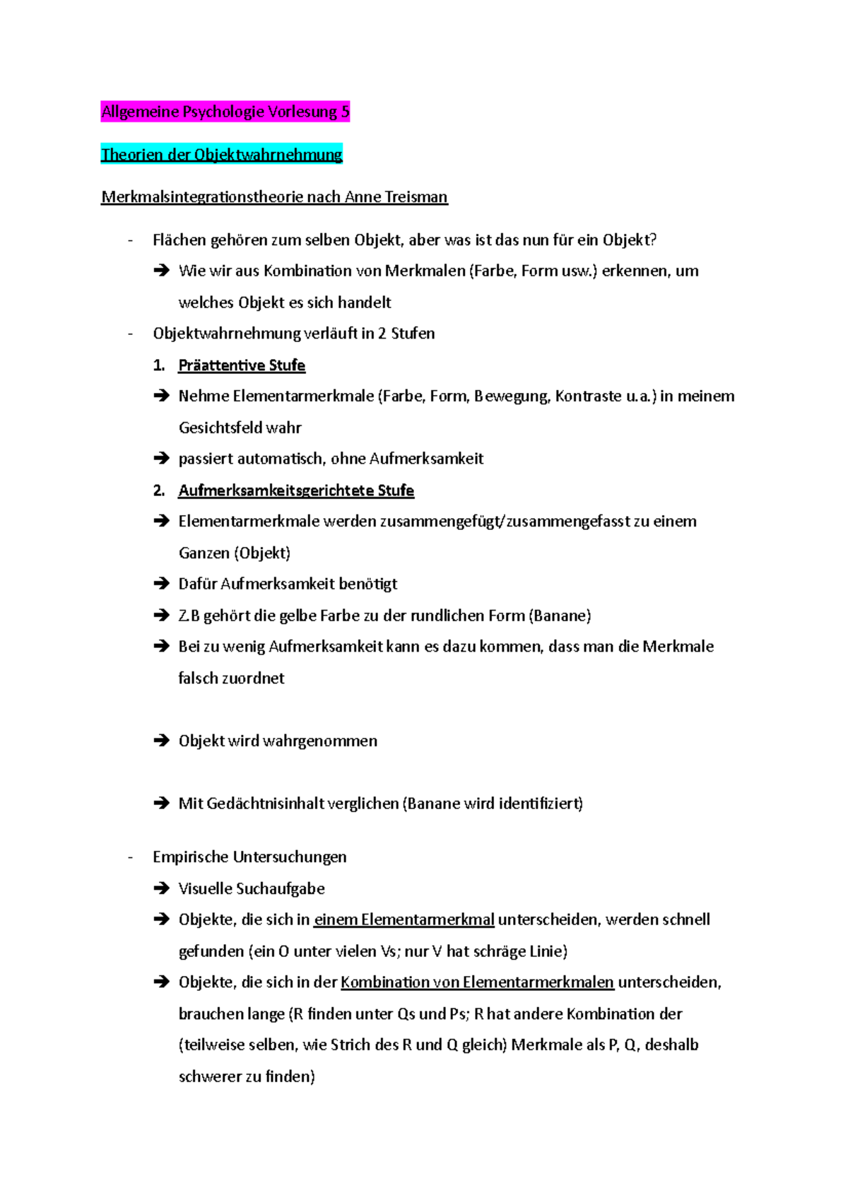 Allgemeine Psychologie I Vorlesung 5 (Theorien der Objektwahrnehmung ...