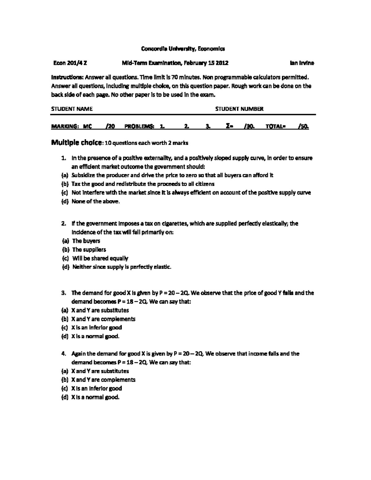 ECON 201 - Winter 2012 Midterm - ECON 201 - Studocu