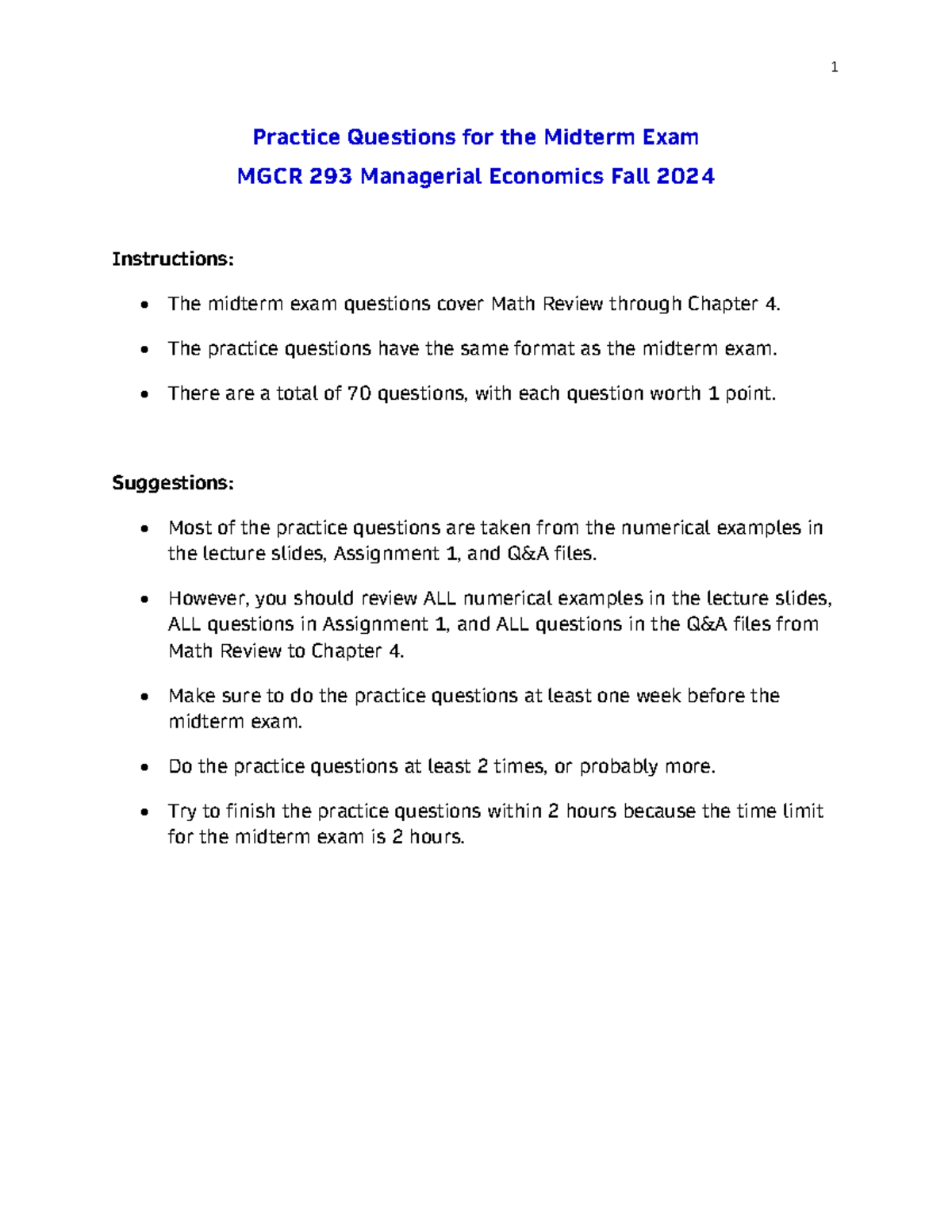Practice F2024Midterm Questions - Practice Questions for the Midterm ...