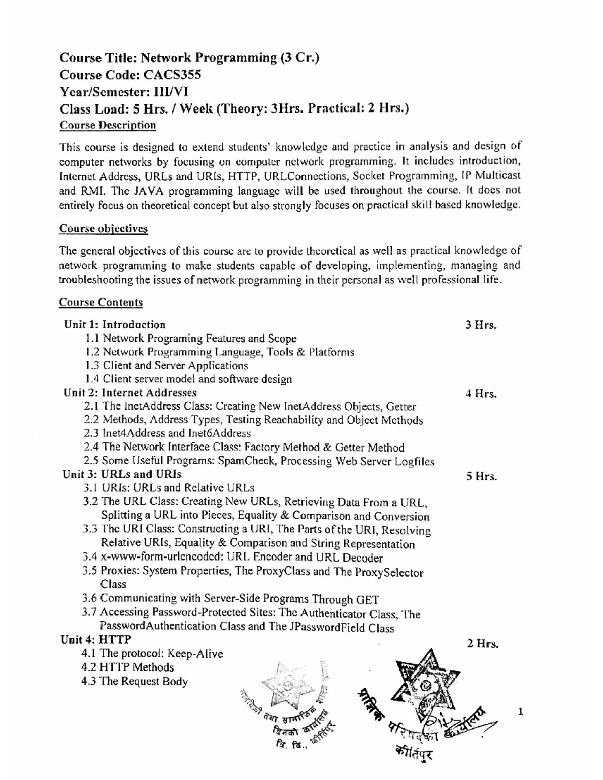 Sixthsem Networkprogramming Course Title Network Programming 3 Cr
