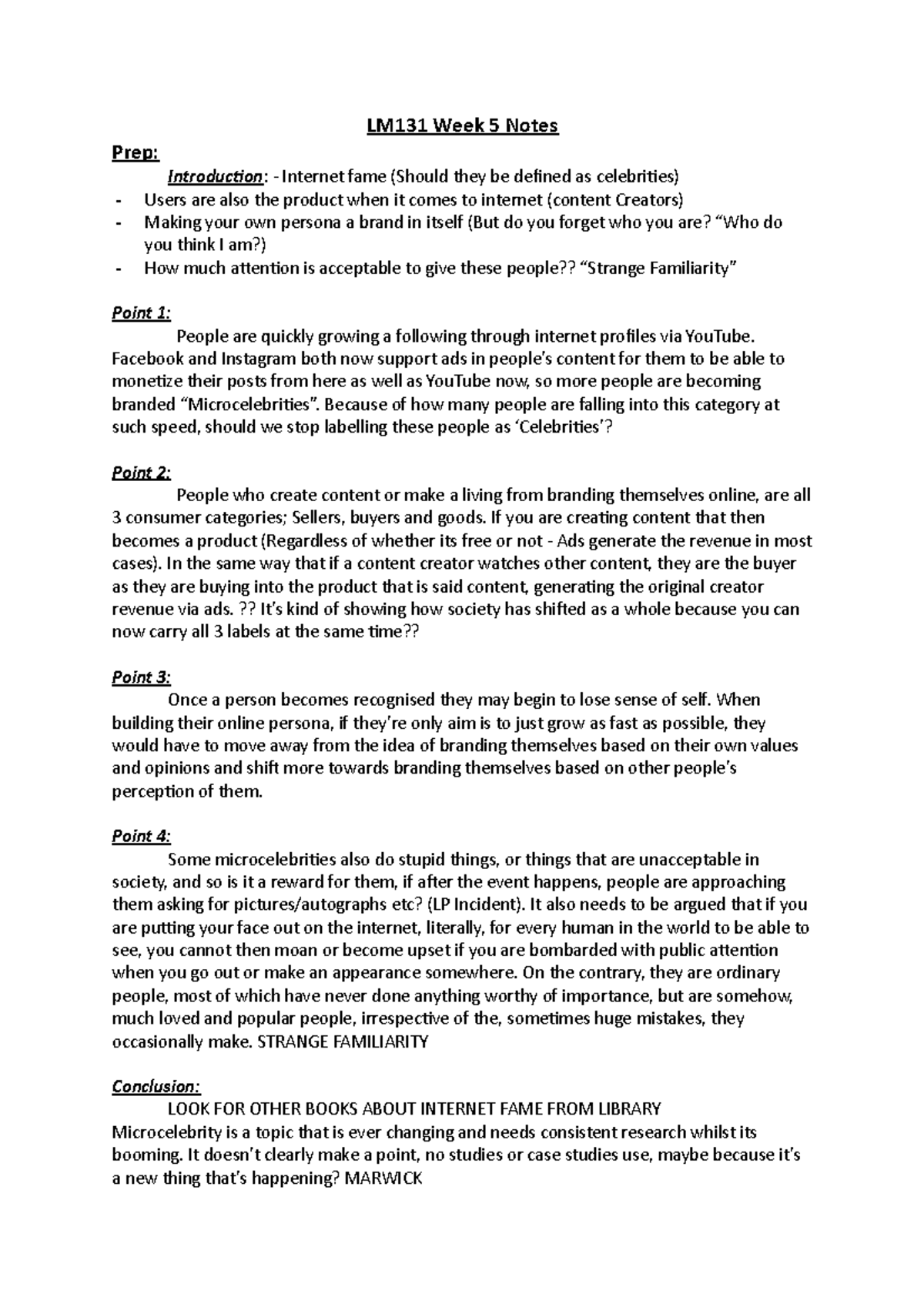LM131 Week 5 - Week 5 Lecture Notes - LM131 Week 5 Notes Prep ...
