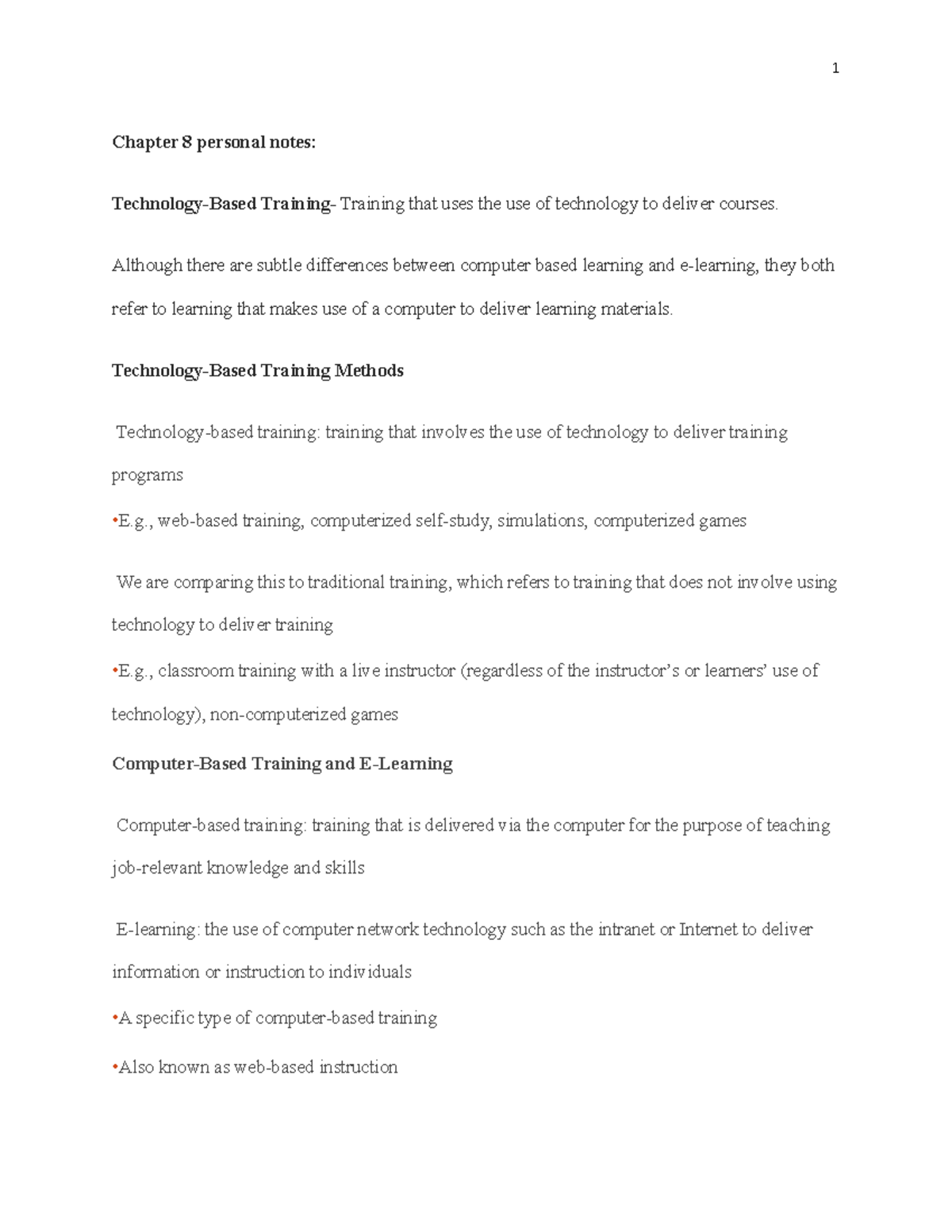 Chapter 8 technology based learning methods. - Chapter 8 personal notes ...