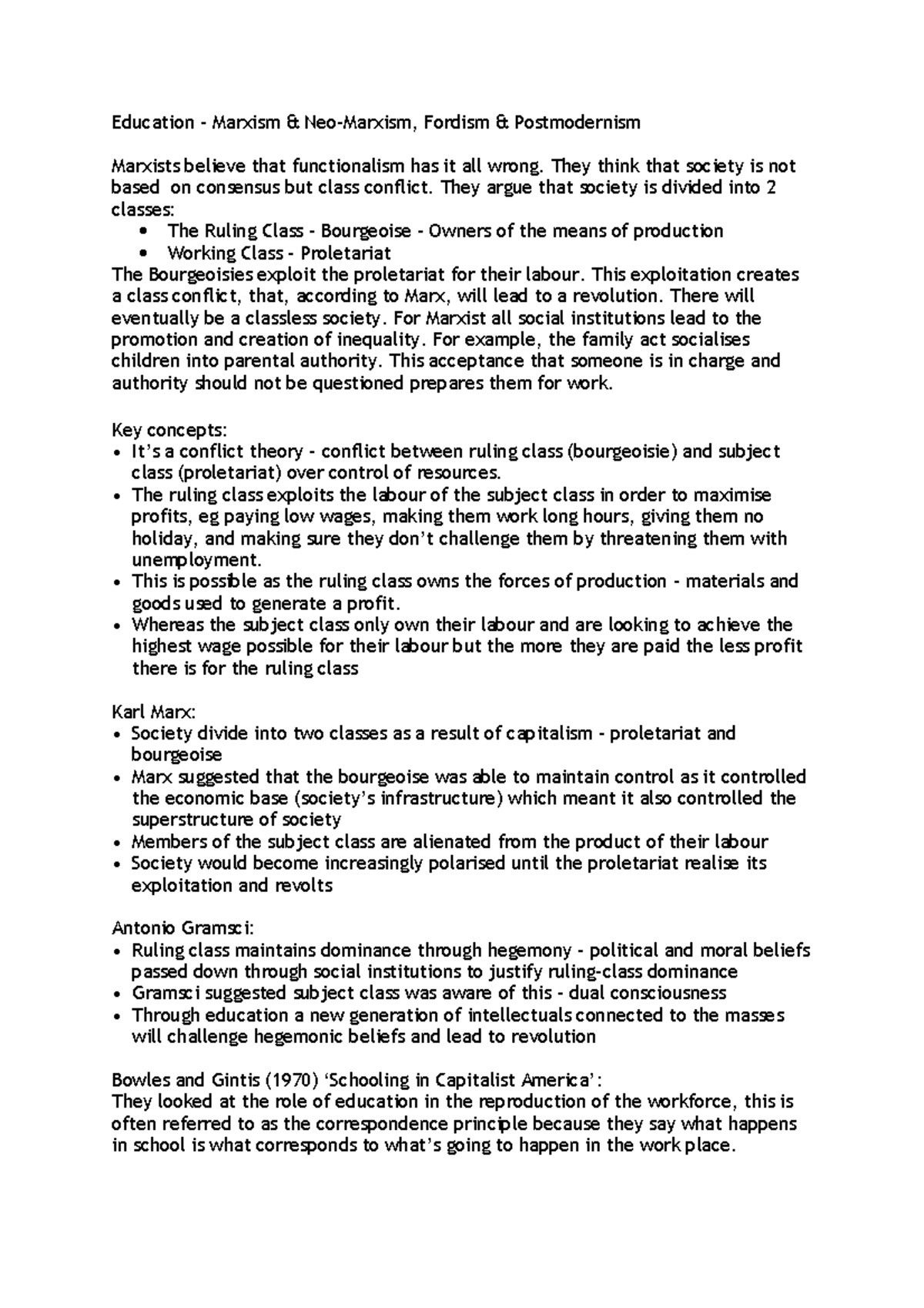 Education - Marxism - Bourgeoise and Proletariat, Key concepts, Marx