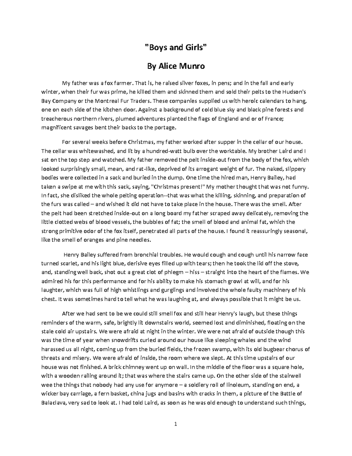 Boys And Girls by Alice Munro "Boys and Girls" By Alice Munro My