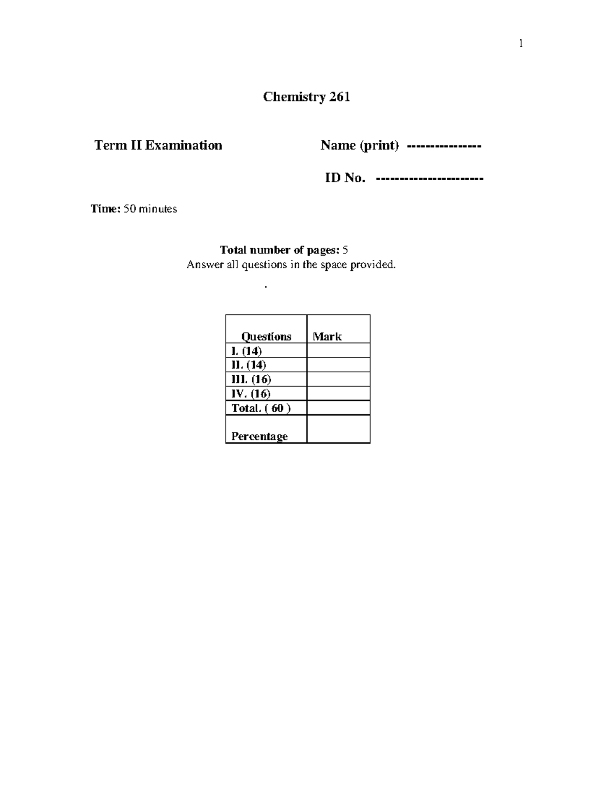 Midterm 2 2016, questions and answers - 1 Chemistry 261 Term II ...