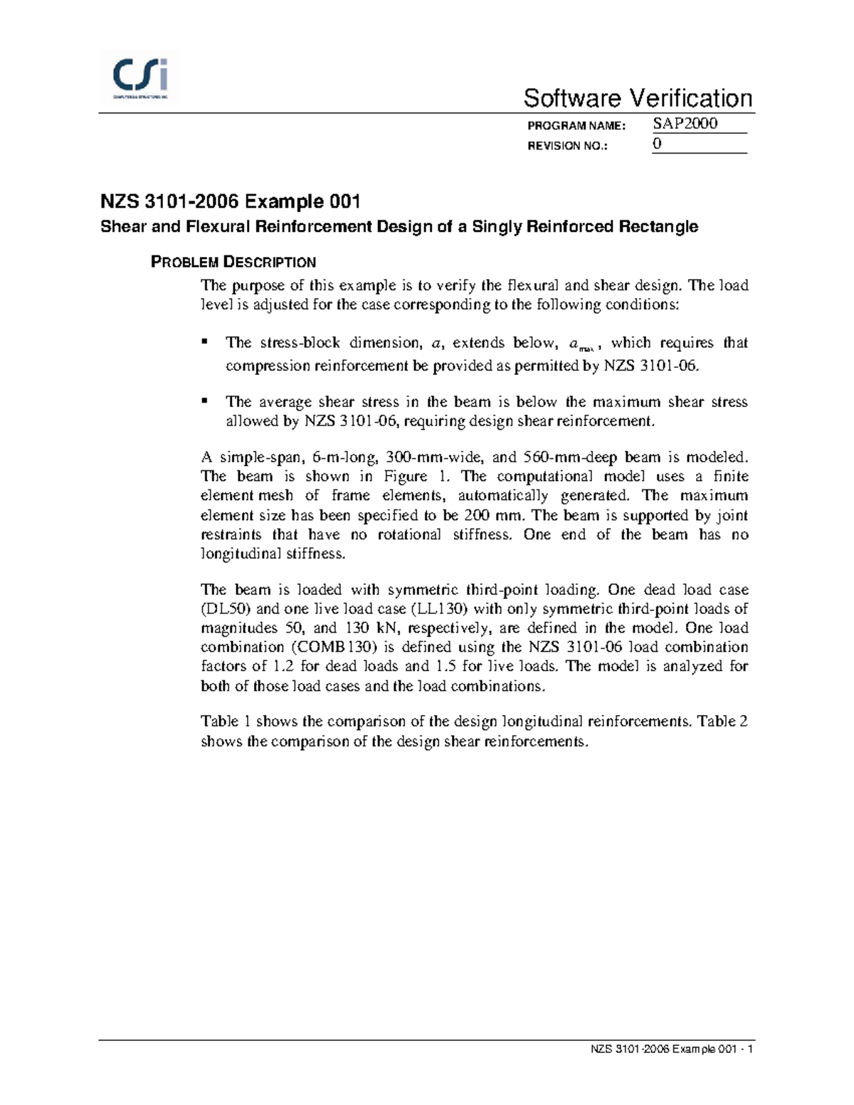 SAP2000 NZS 3101-2006 Ex001 - PROGRAM NAME: SAP REVISION NO.: 0 NZS ...