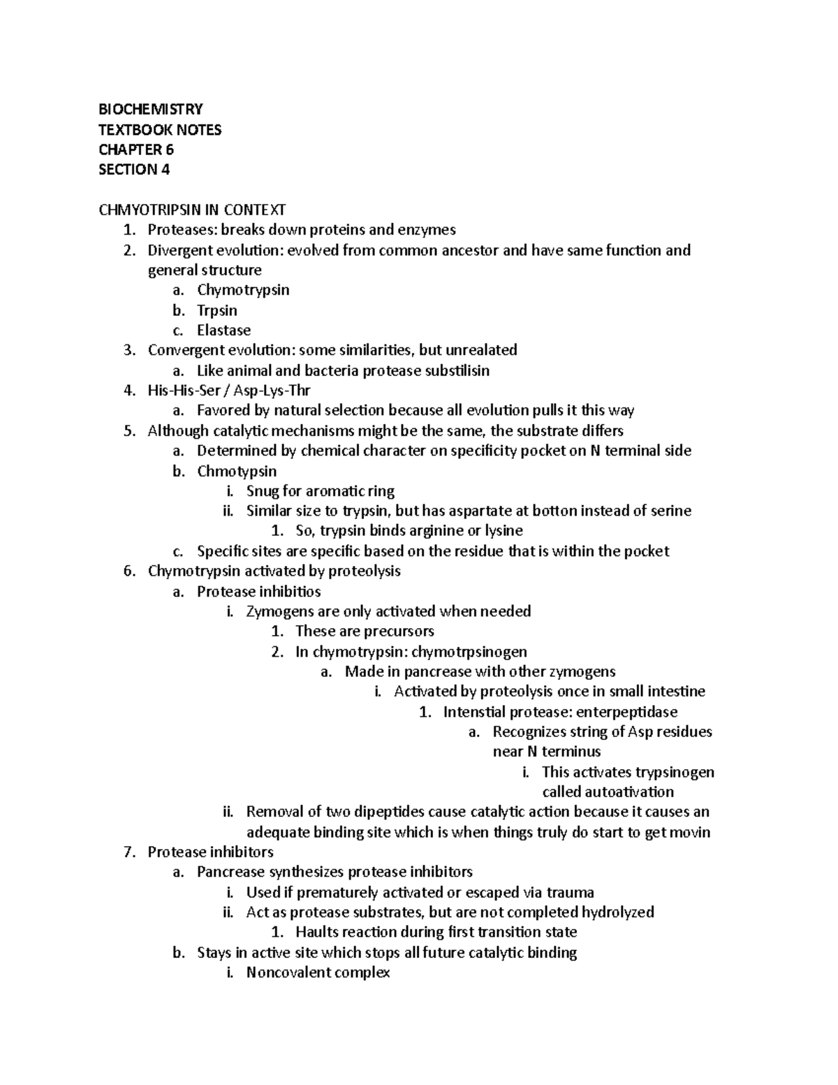 6.4 Textbook Notes - BIOCHEMISTRY TEXTBOOK NOTES CHAPTER 6 SECTION 4 ...