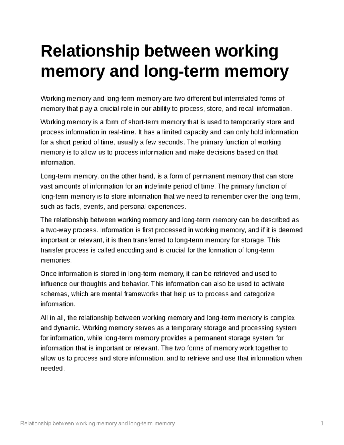 Relationship between working memory and long-term memory - Working ...