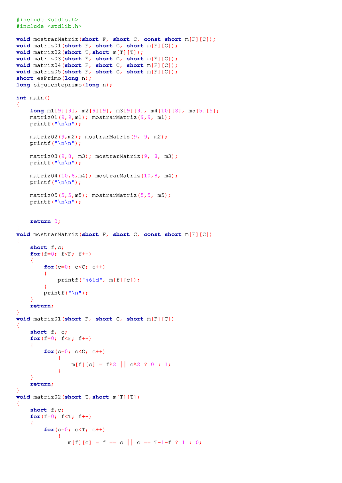 Practica 6 - #include #include void mostrarMatriz(short F, short C ...