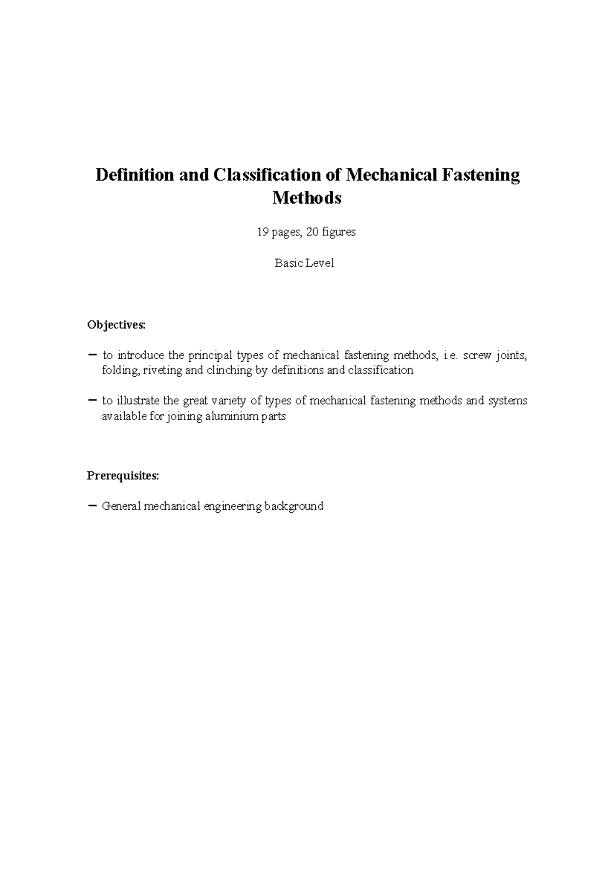 Mechanical Fastening Definition and Classification of Mechanical