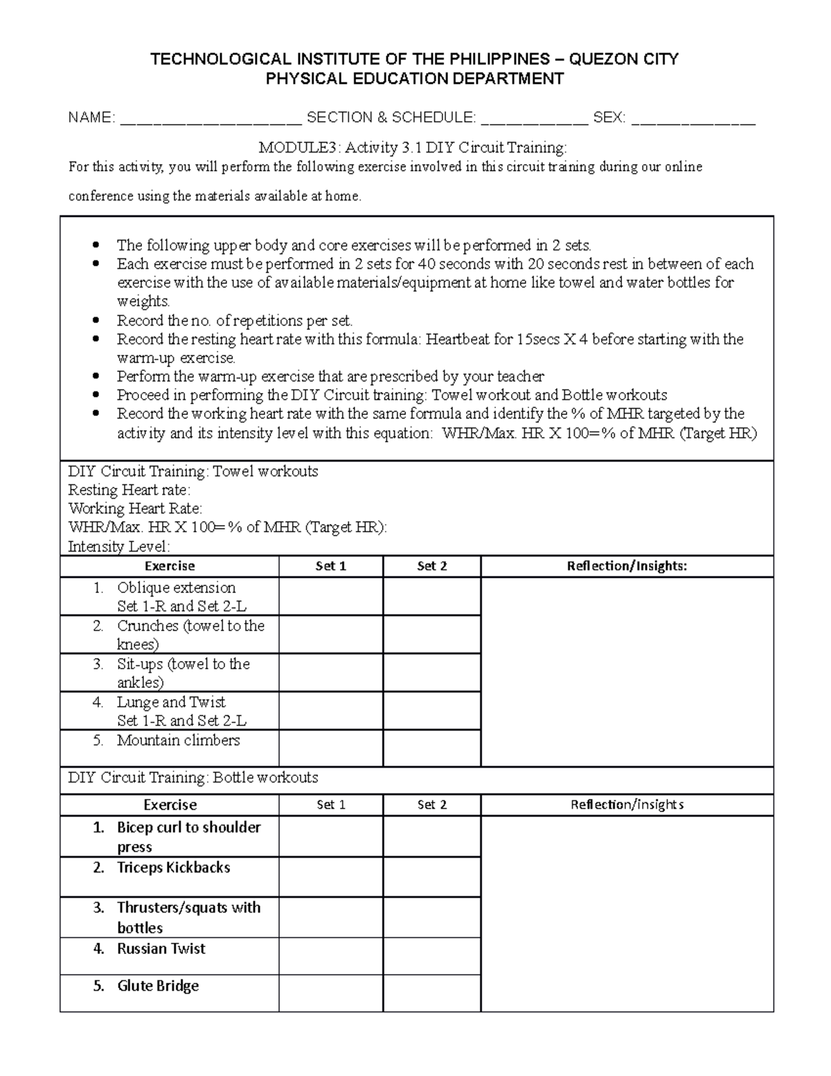 Activity 3.1-diy Circuit Training-1pe002-pathfit Journal Week 3-1pe002 