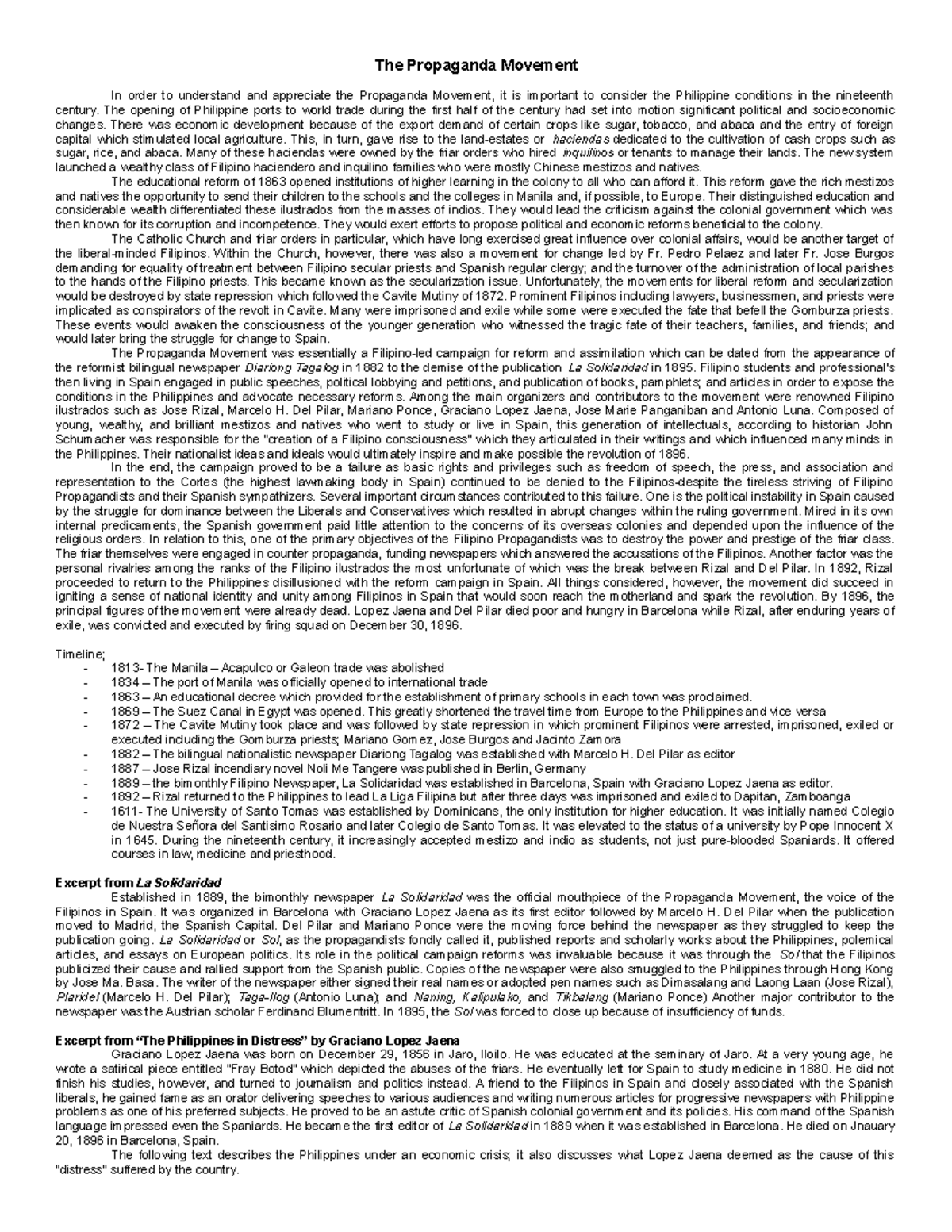 The Propaganda Movement Notes The Propaganda Movement In order to