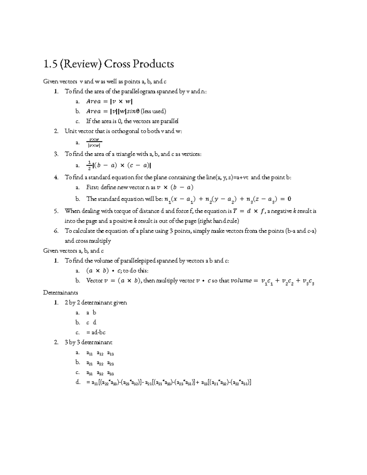 1.5 Notes - (Review) Cross Products - 1 (Review) Cross Products Given ...