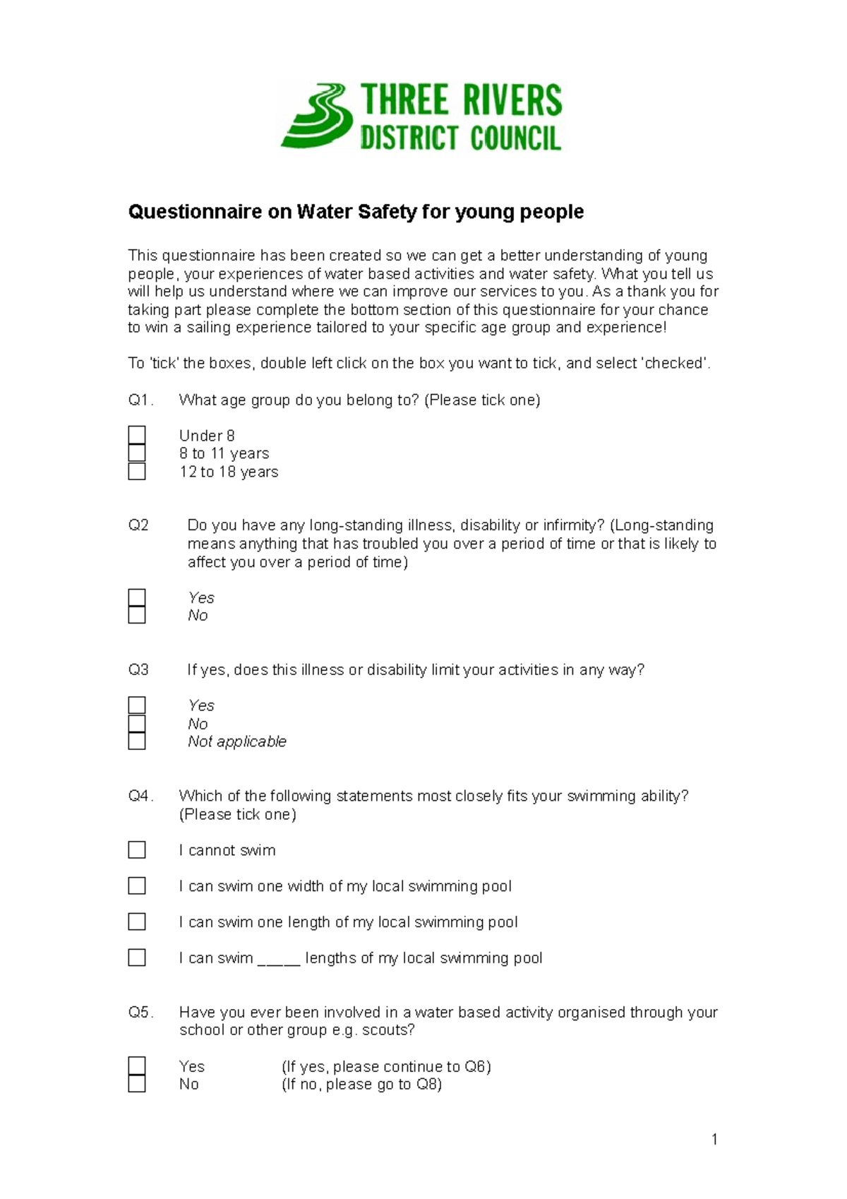 Questionnaire water safety feb 2010 Questionnaire on Water Safety for young people This Studocu