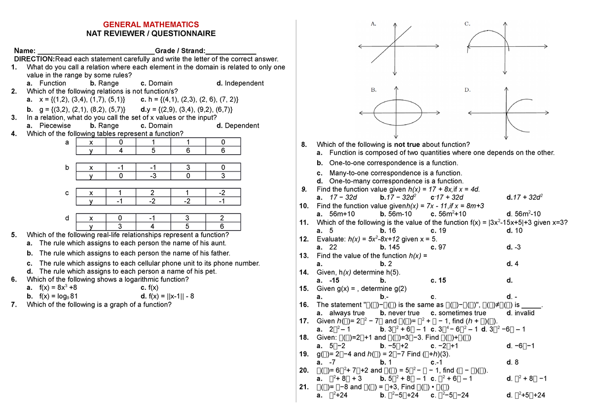 General Mathematics Review Questions 2 - GENERAL MATHEMATICS NAT ...