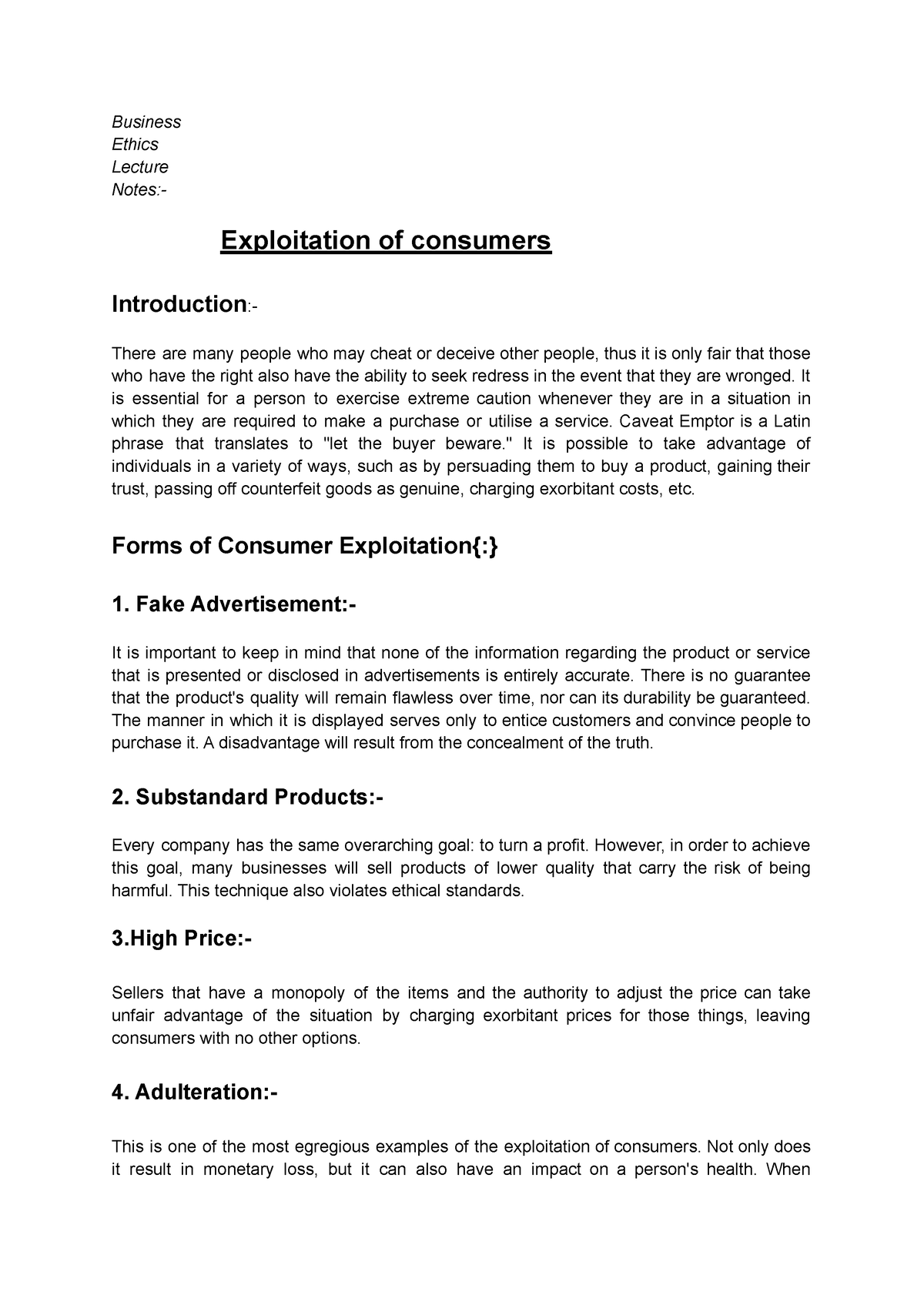 essay on consumer exploitation