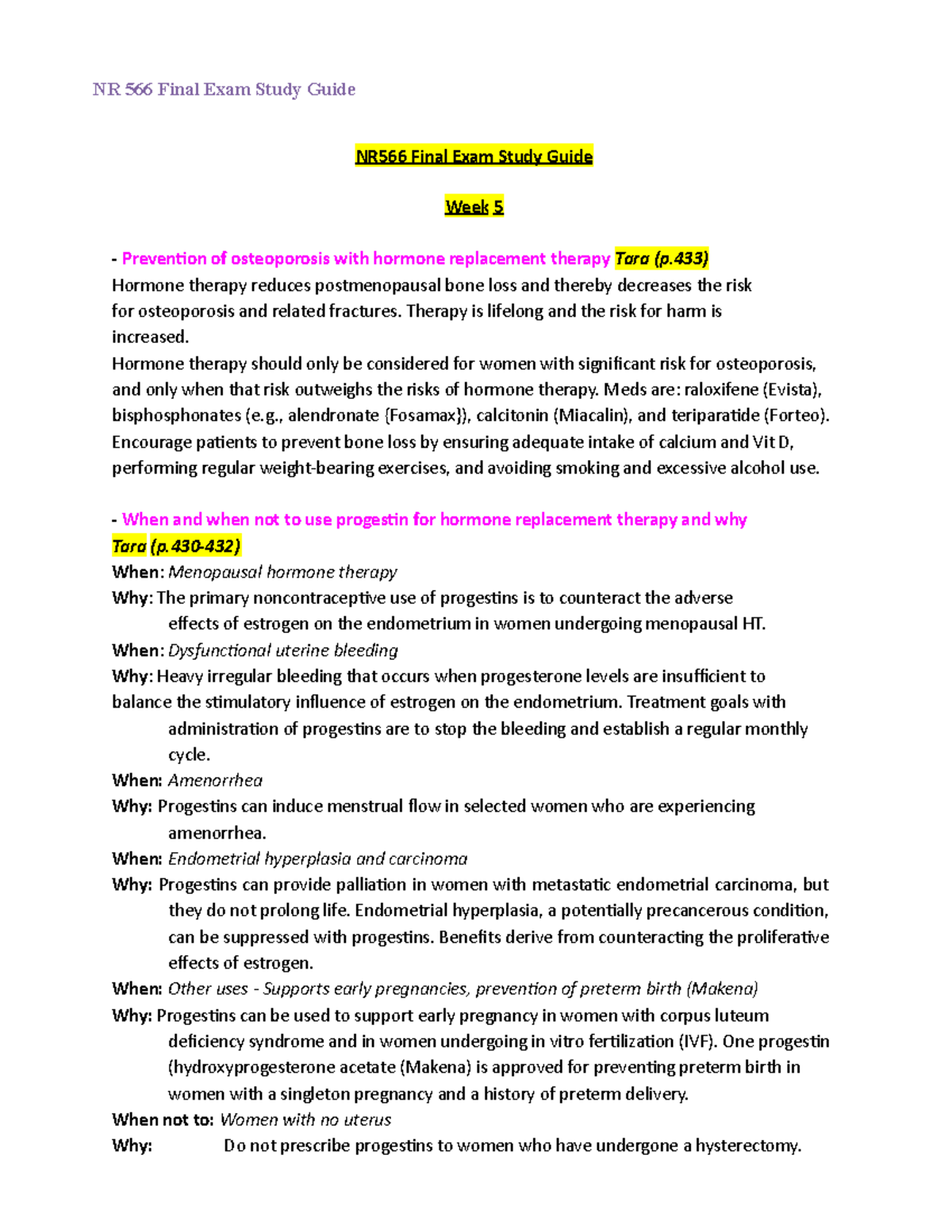 566 Final Exam Study Guide 2160 - NR566 Final Exam Study Guide Week 5 ...