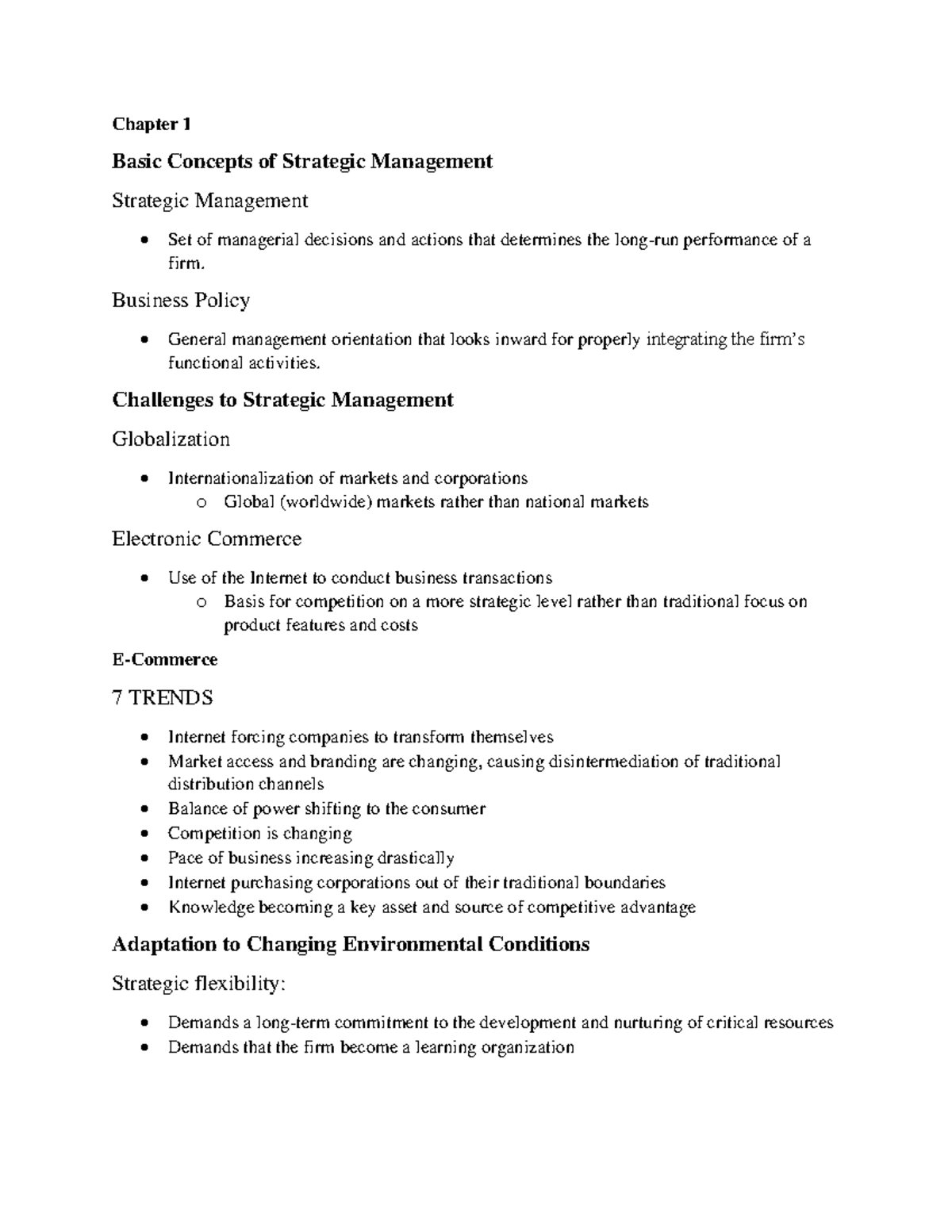 Strat 1 - Chapter 1 Basic Concepts of Strategic Management Strategic ...