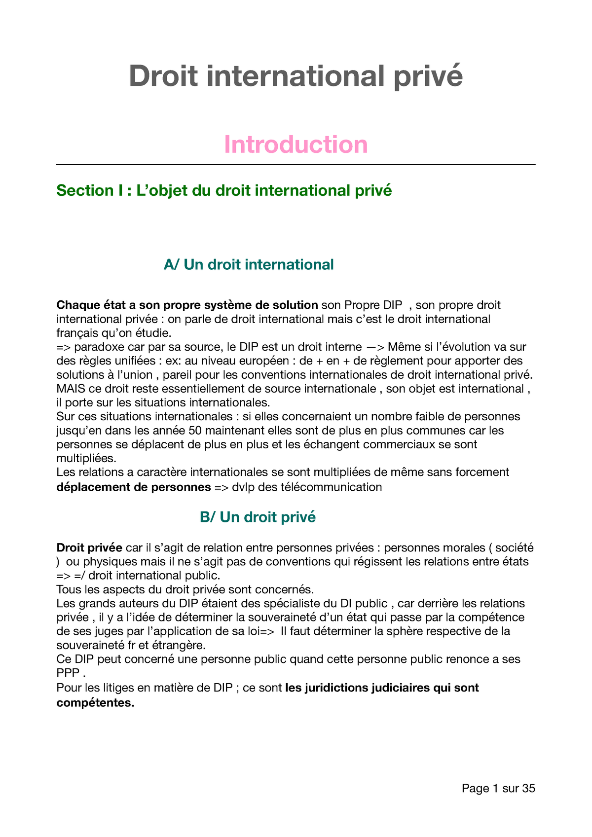 Droit International Privé L3 Nanterre Université - Droit International ...