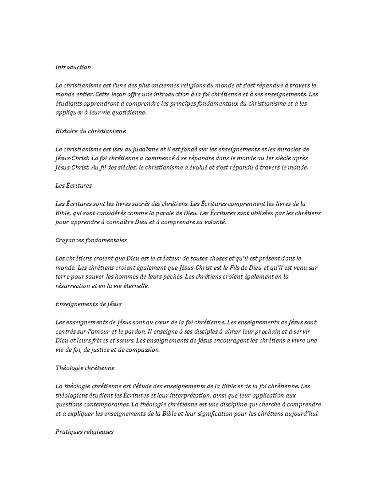 Christian Studies Study Notes - Introduction Le christianisme est l'une ...
